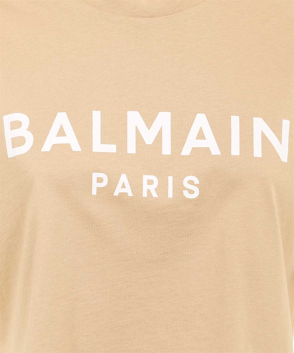 Shop Balmain Logo Detail Cropped T-shirt In Camel