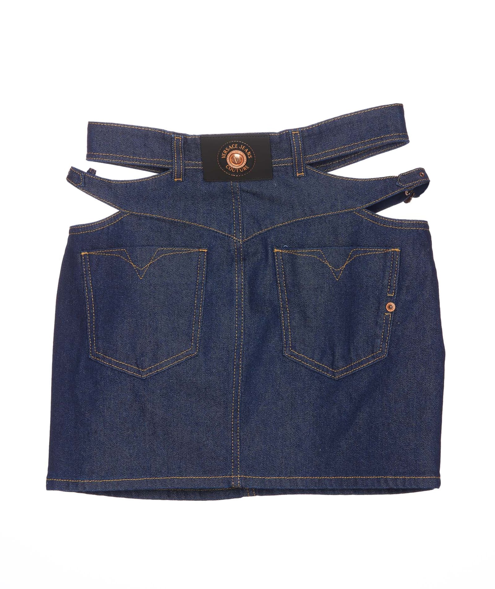 Shop Versace Jeans Couture Mini Denim Skirt In Blue