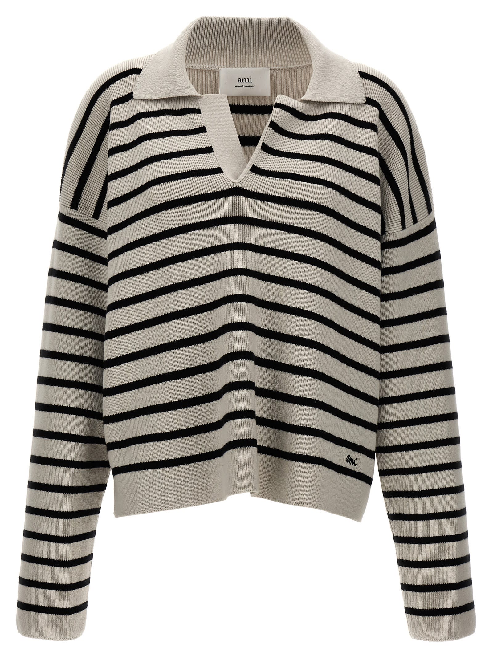 Shop Ami Alexandre Mattiussi Striped Polo Sweater In White/black
