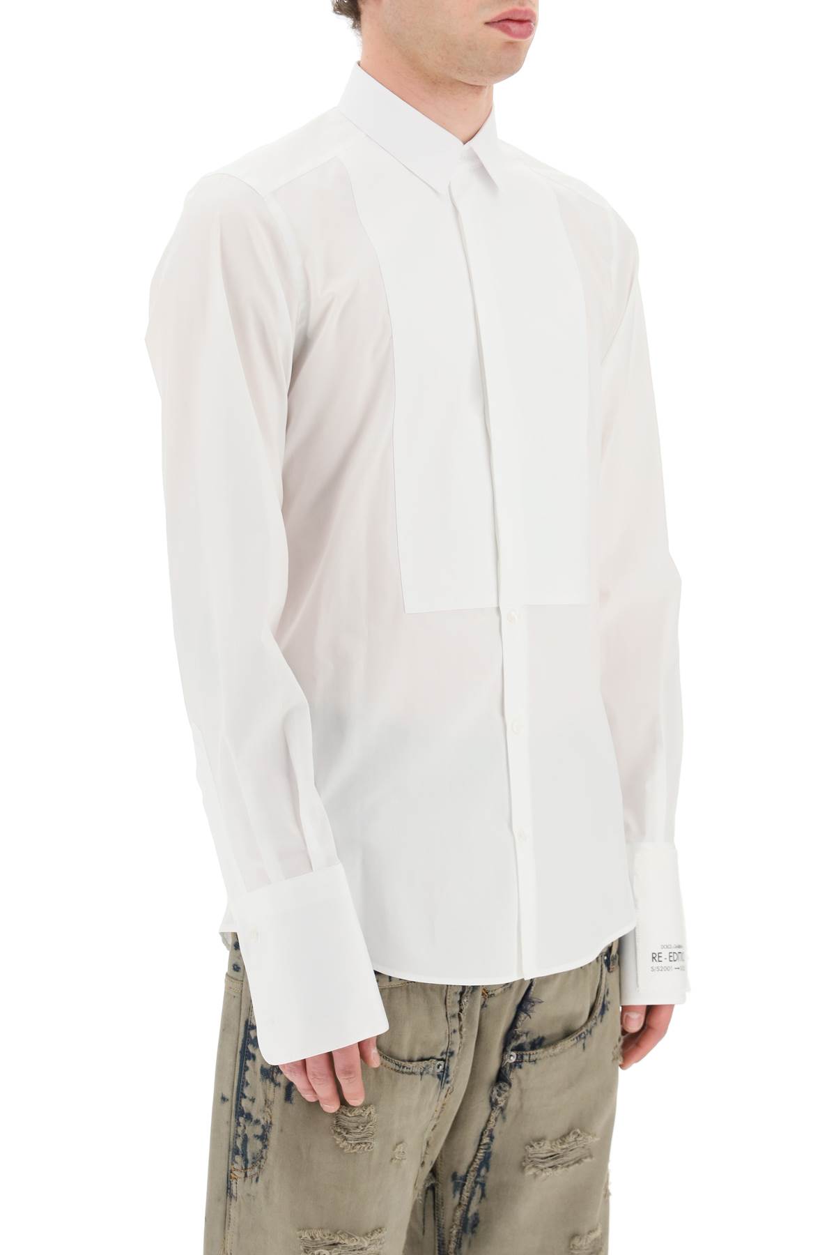 Shop Dolce & Gabbana Re-edition Gold-fit Tuxedo Shirt In White