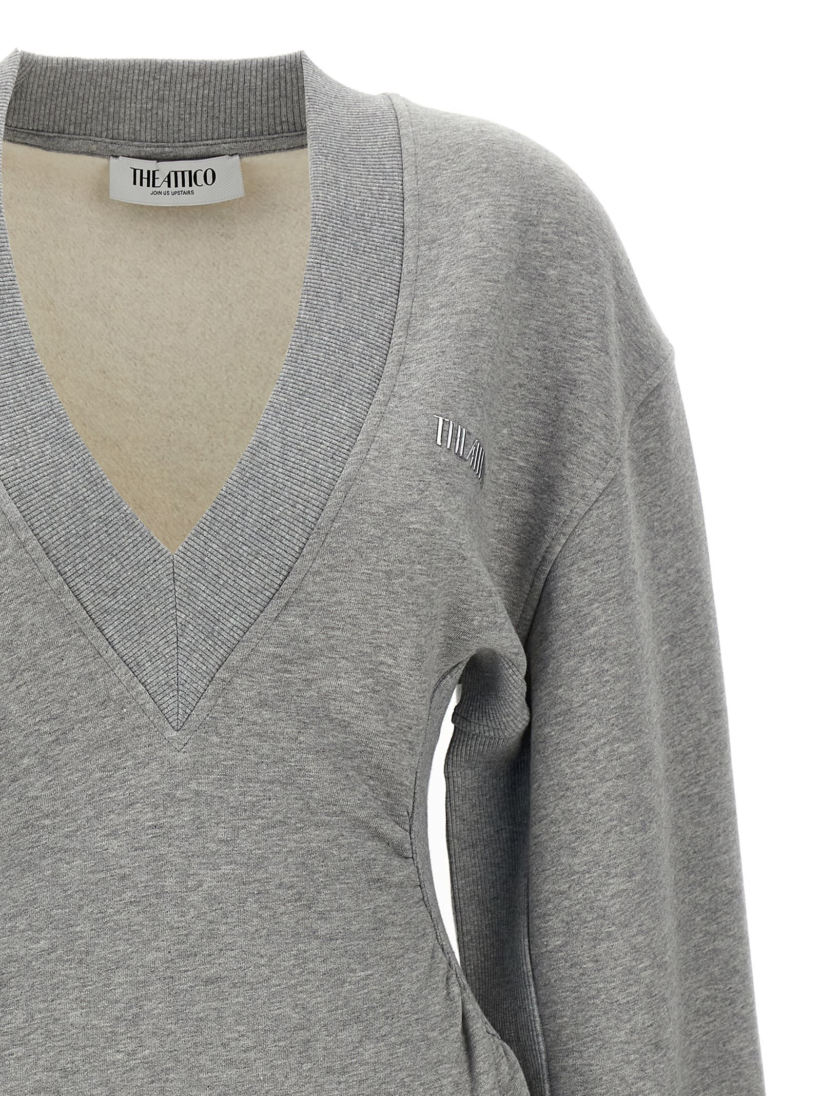 Attico Grey Mini Dress With V Neck And Logo Lettering On The Front In Gray