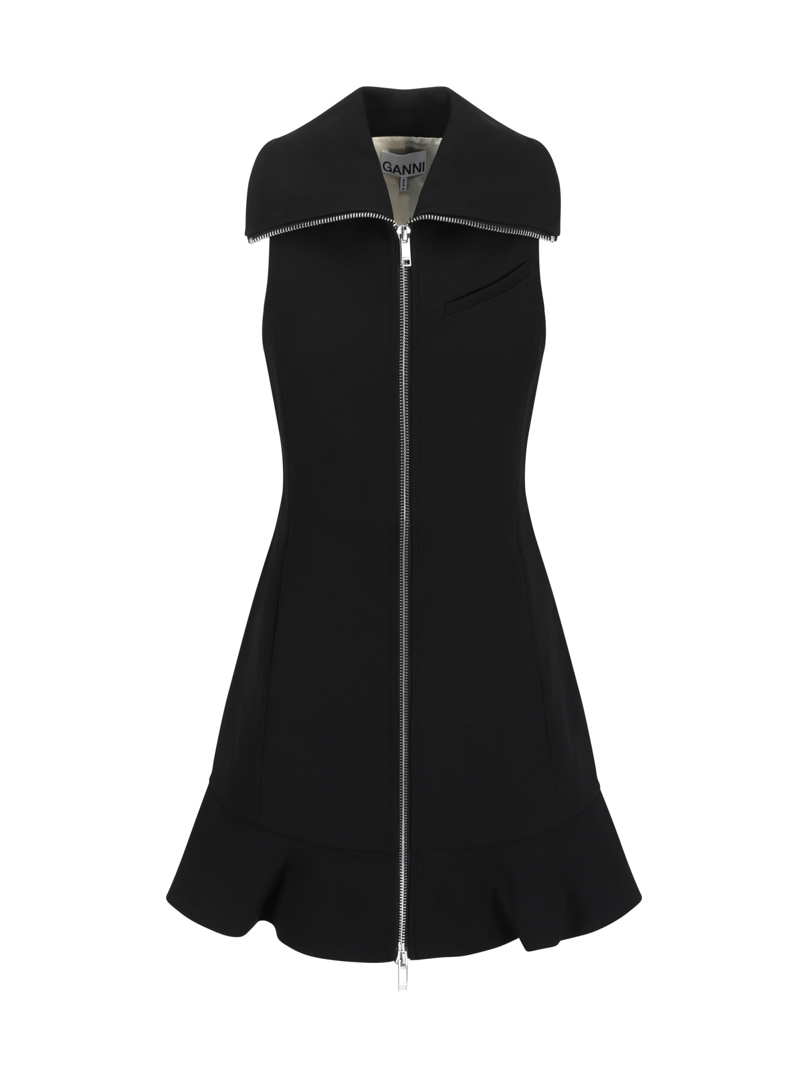 Shop Ganni Bonded Crepe Mini Dress In Black