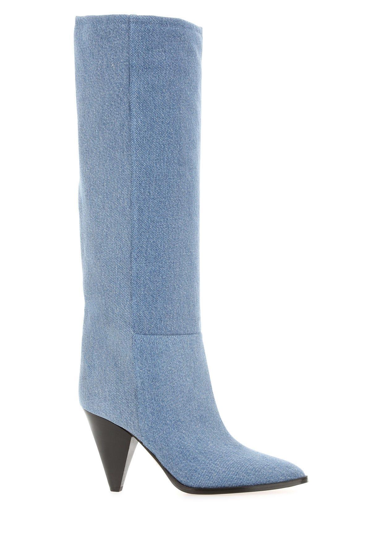 Isabel Marant 90mm Ririo-gb Denim Tall Boots In Light Blue