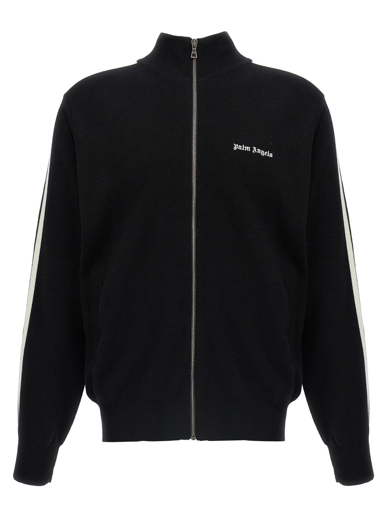 Shop Palm Angels Black High Neck Sweatshirt With Logo Lettering On The Front In Wool Blend Man In Black Off White