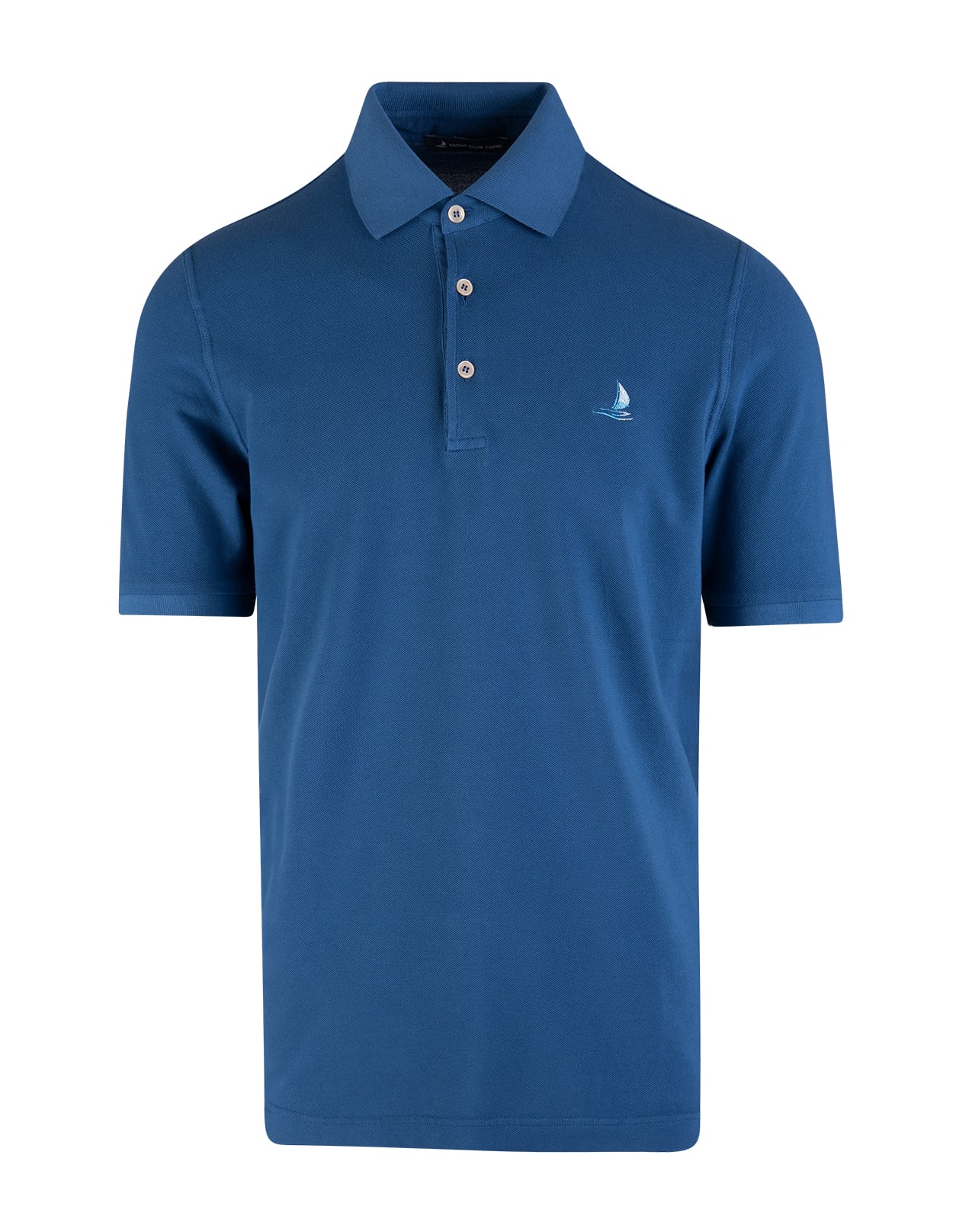 Fedeli Man - Royal Blue Pique Polo Shirt With Yacht Club Capri Logo