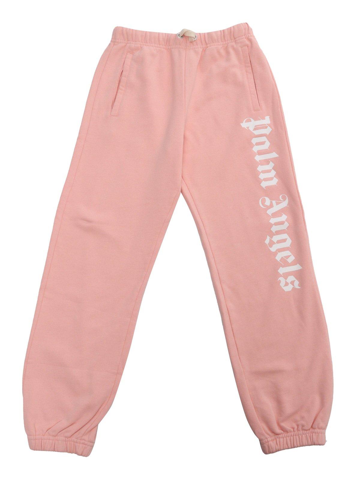 Shop Palm Angels Logo Printed Drawstring Pants In Pink White