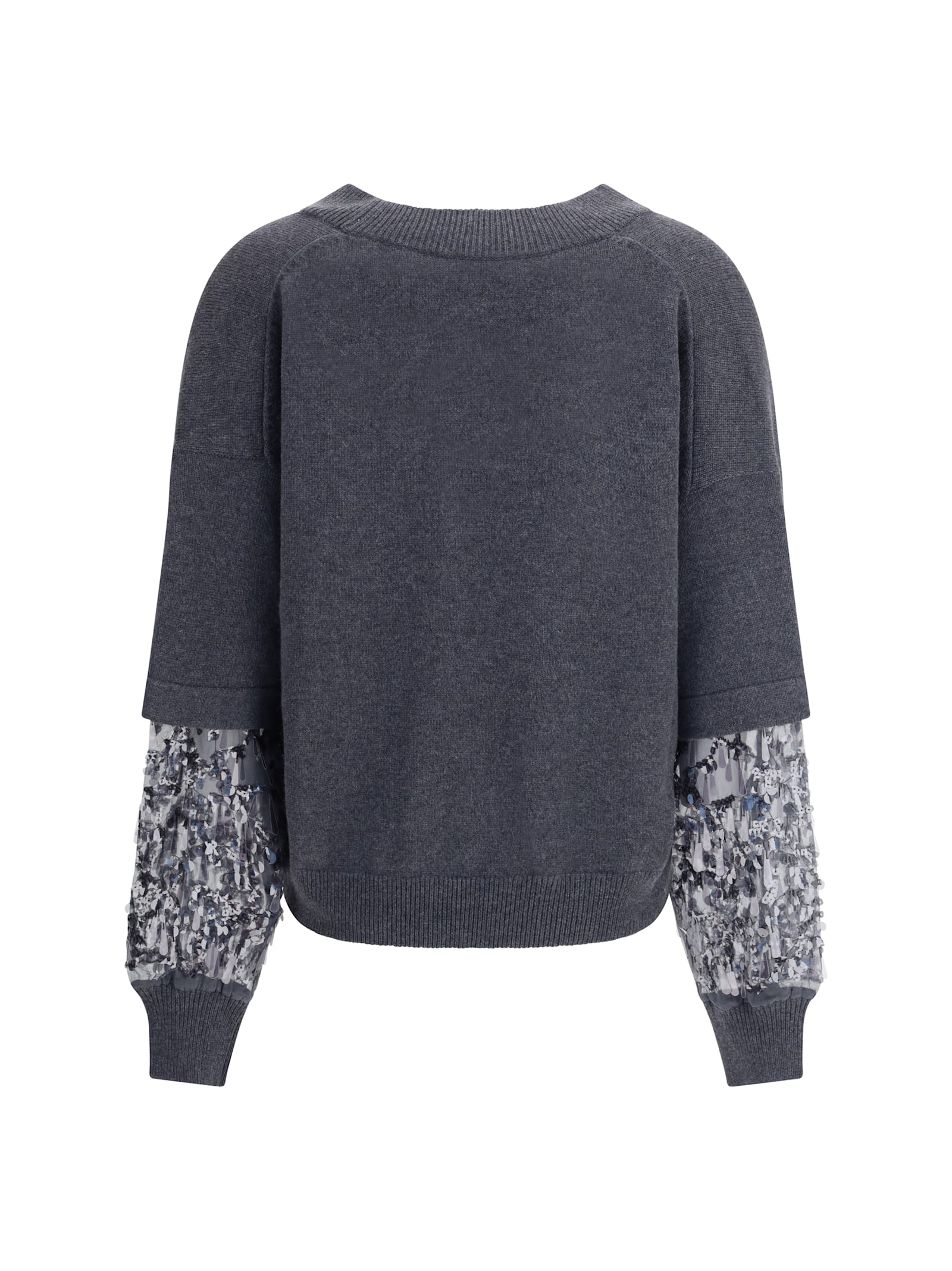 Brunello Cucinelli Sequin-embellished Cashmere Sweater In Gray