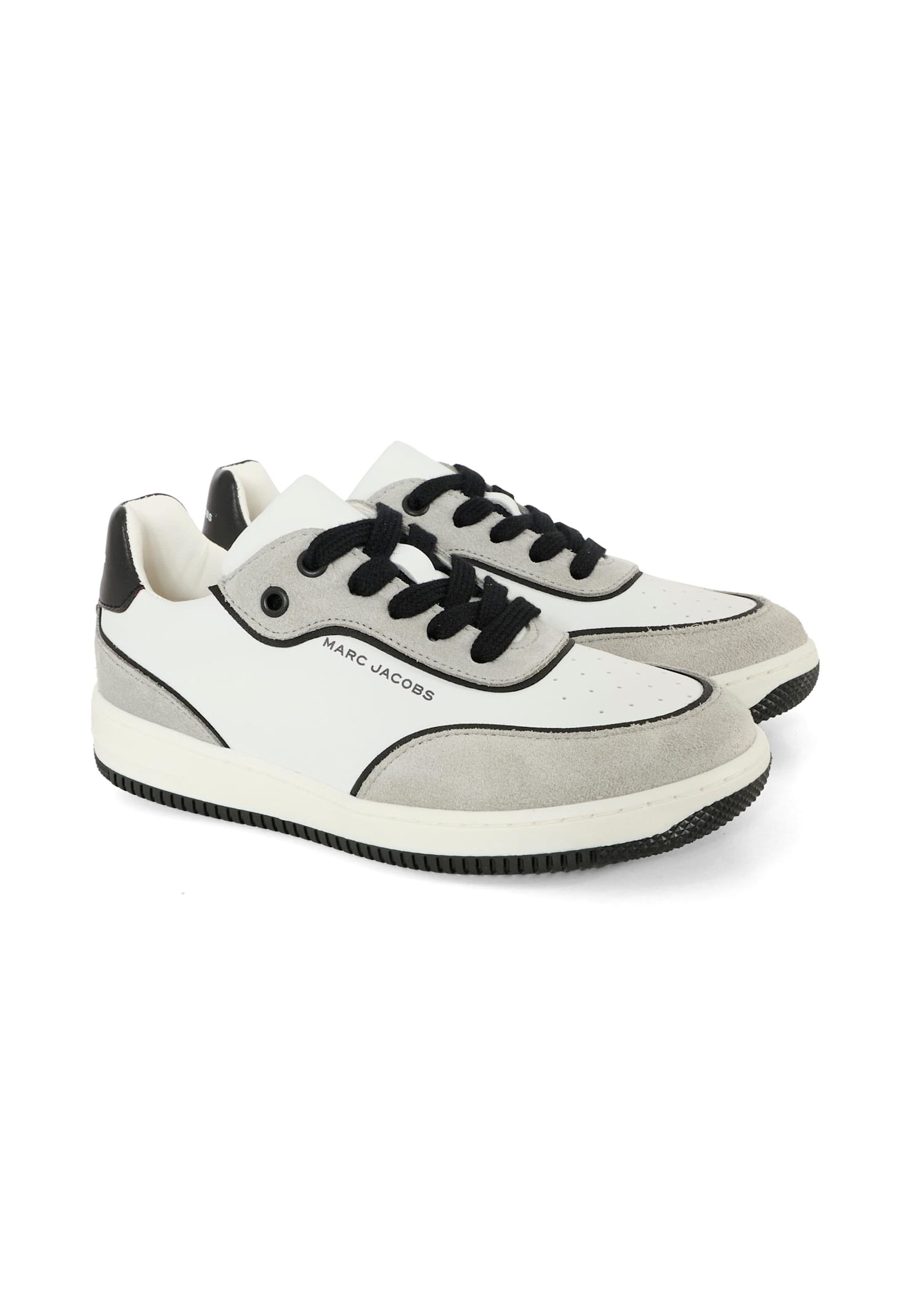 Marc Jacobs Kids Leather Logo Lace-up Trainers In Gray