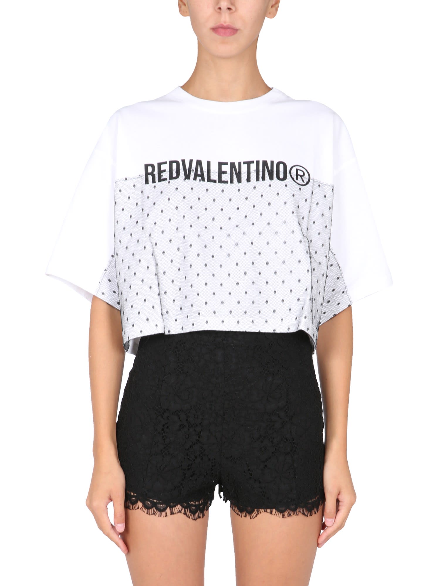 RED Valentino T-shirt With Tulle Point Desprit