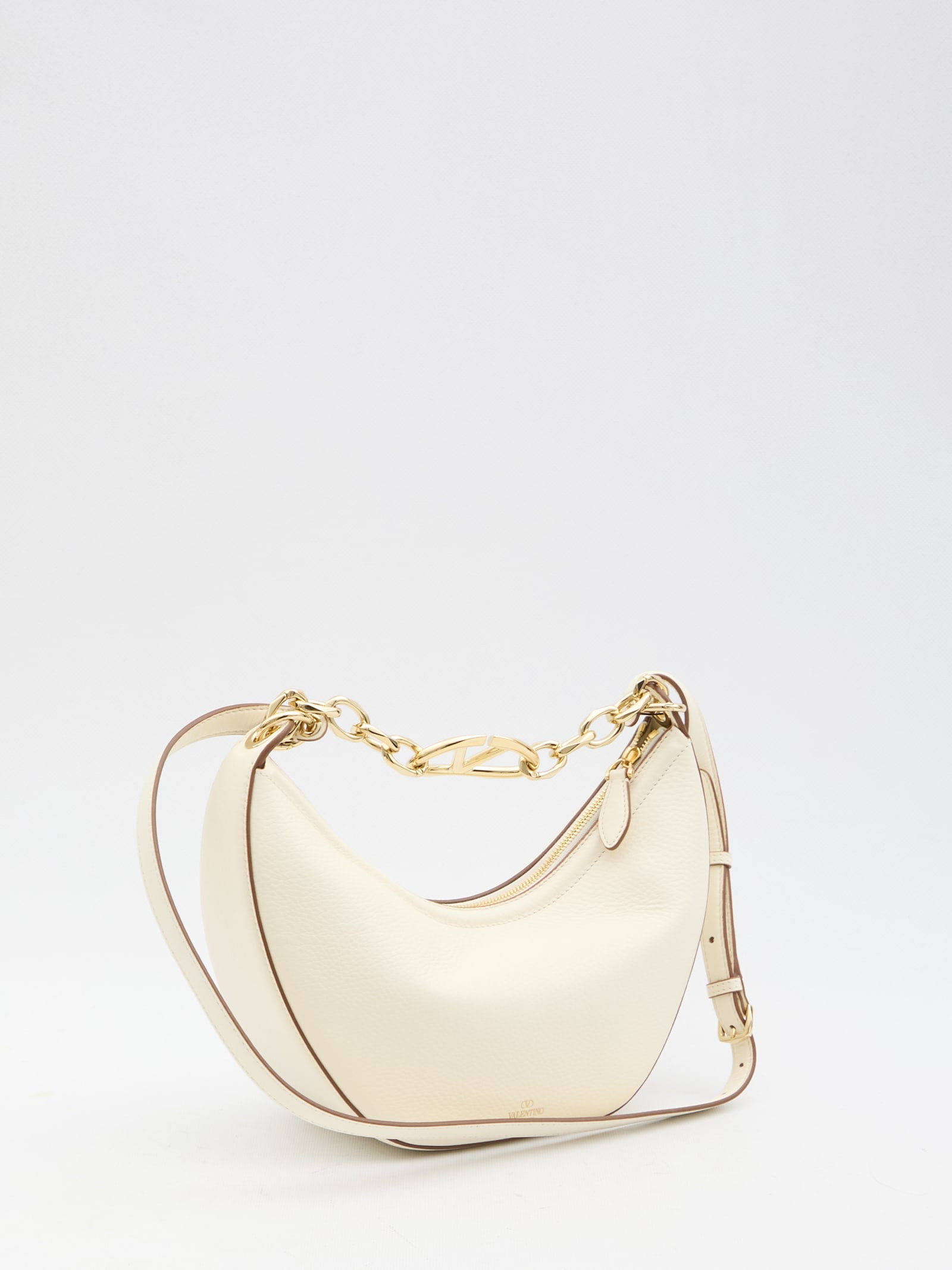 Shop Valentino Small Vlogo Moon Hobo Bag In Ivory