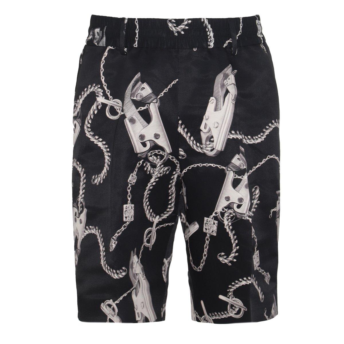 Shop Burberry Chain Link-printed Knee-length Shorts In Black