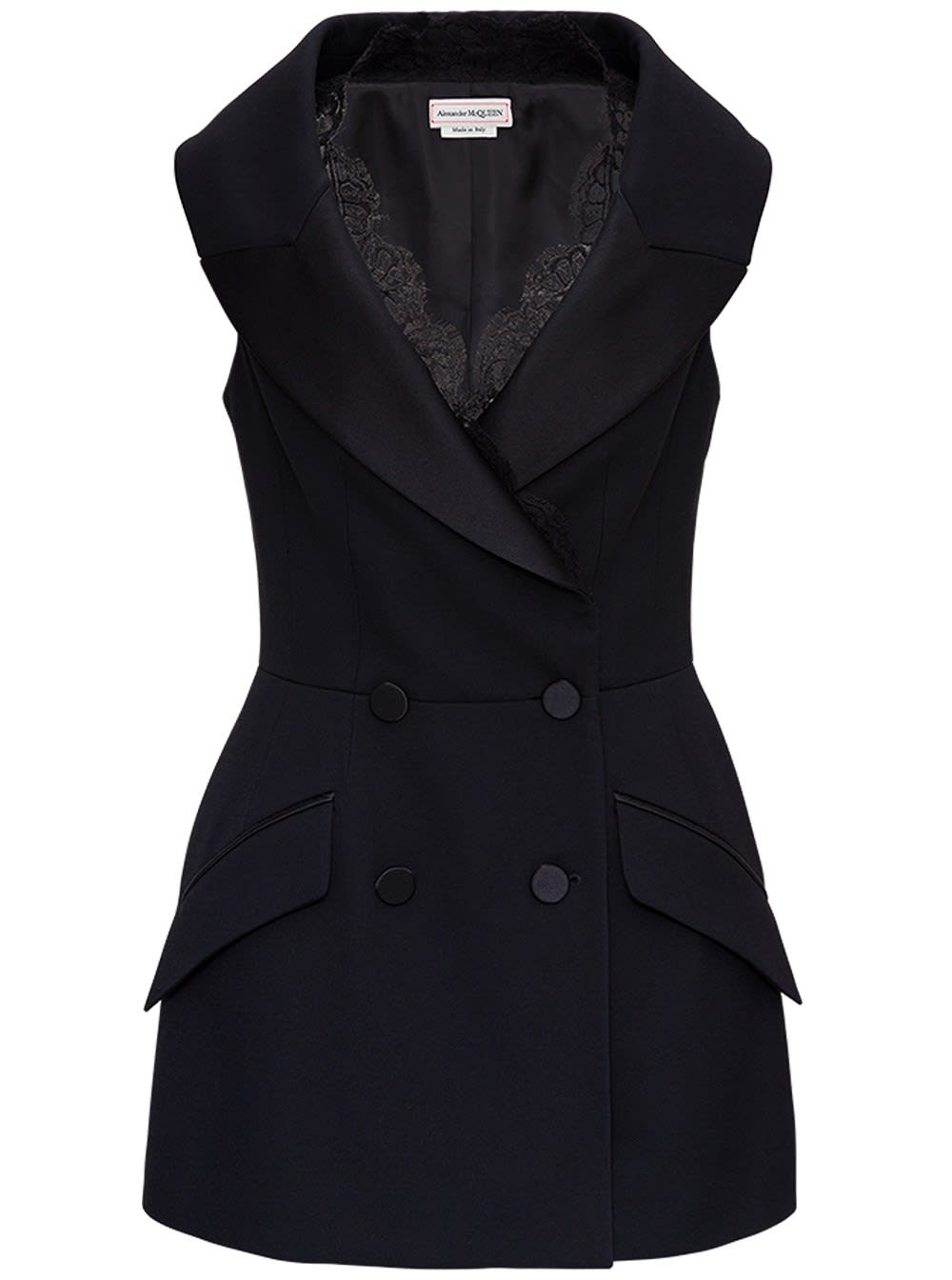 Alexander McQueen Black Tuxed Vest In Wool Blend