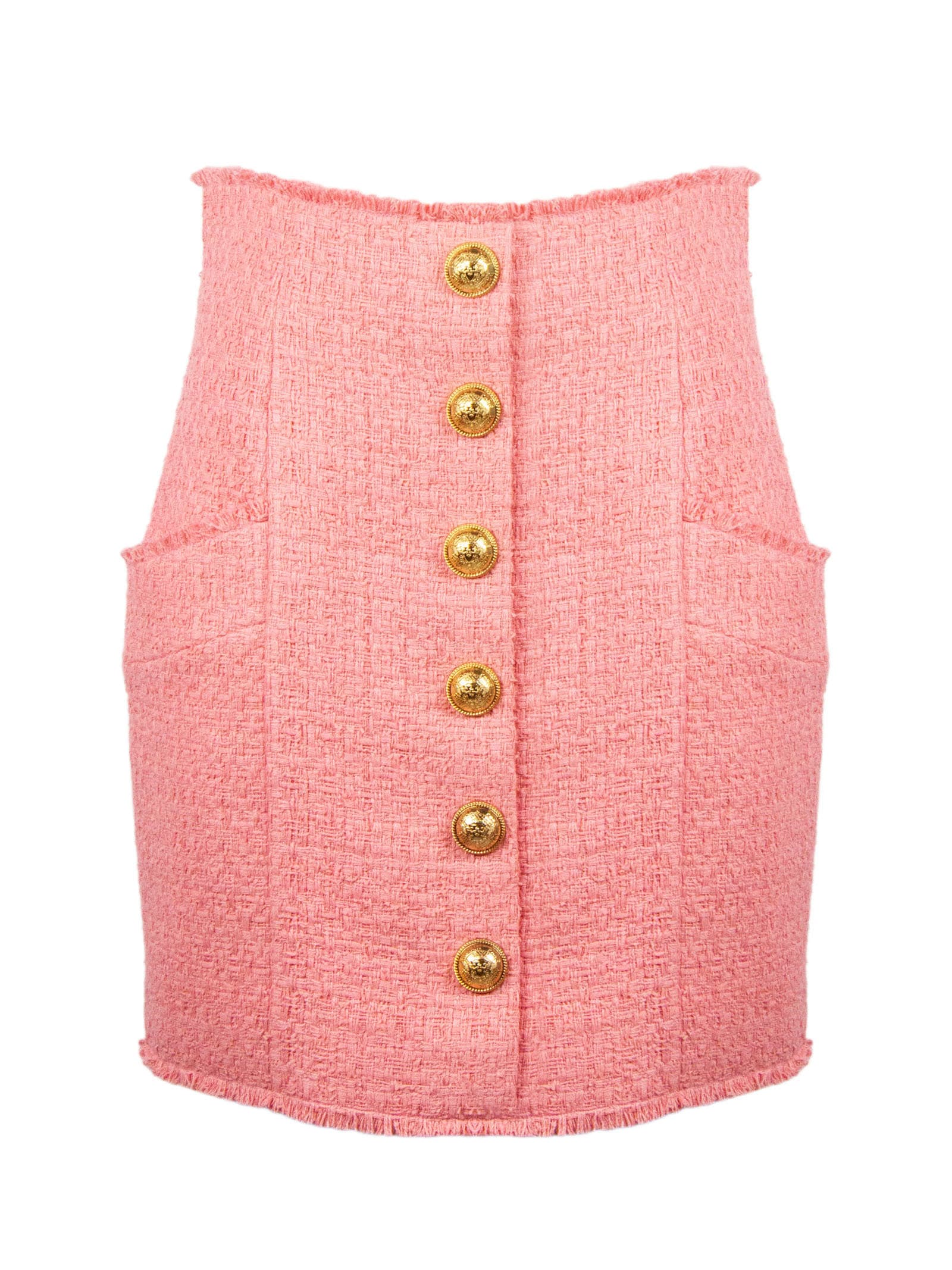 Balmain Rose Pink Cotton Blend Tweed Skirt