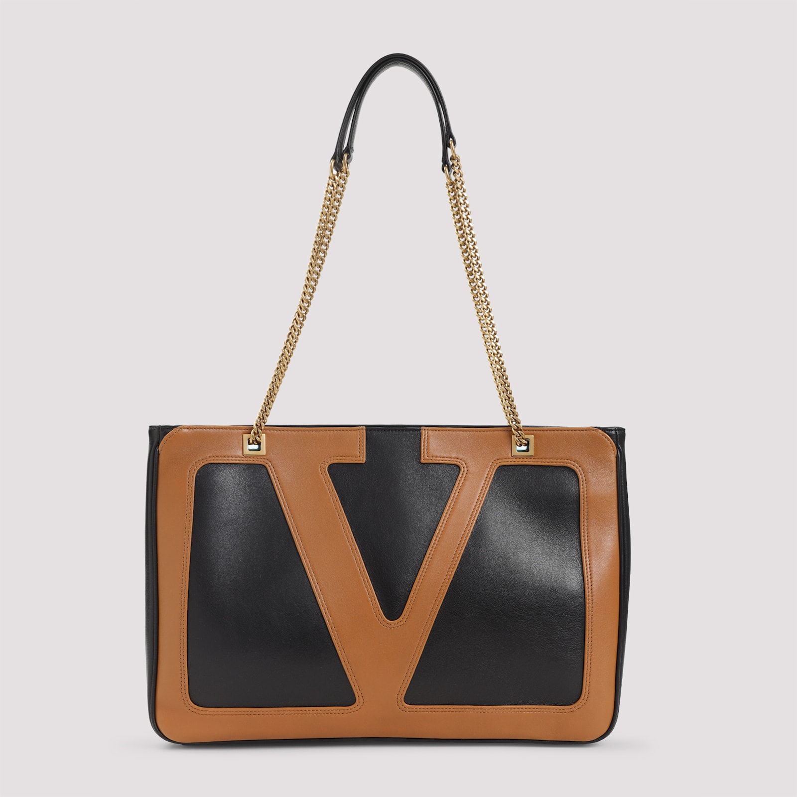 Valentino Garavani Black Lambskin Leather Viva Superstar Medium Tote Bag In Brown
