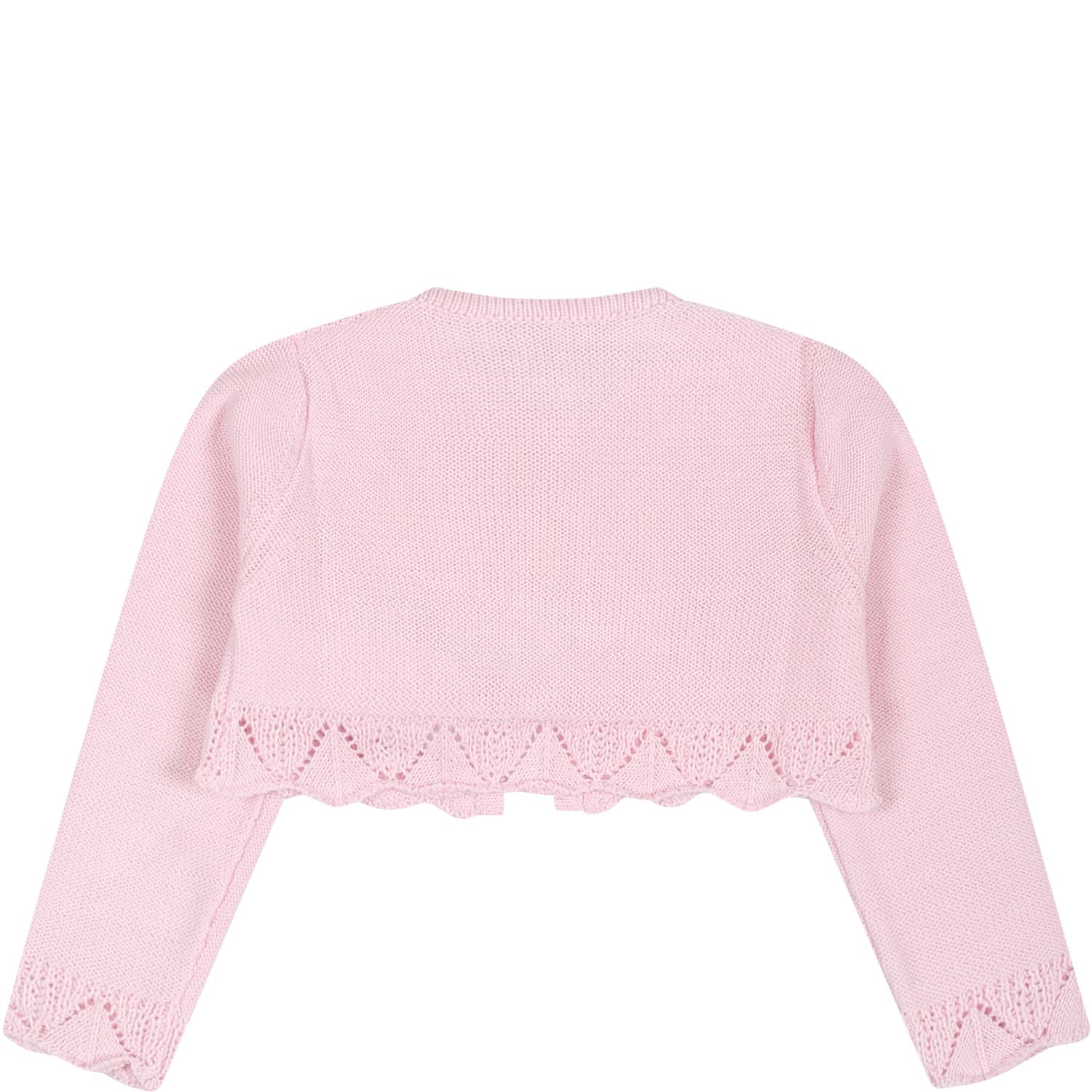 Shop Monnalisa Pink Cardigan For Baby Girl With Ruffles