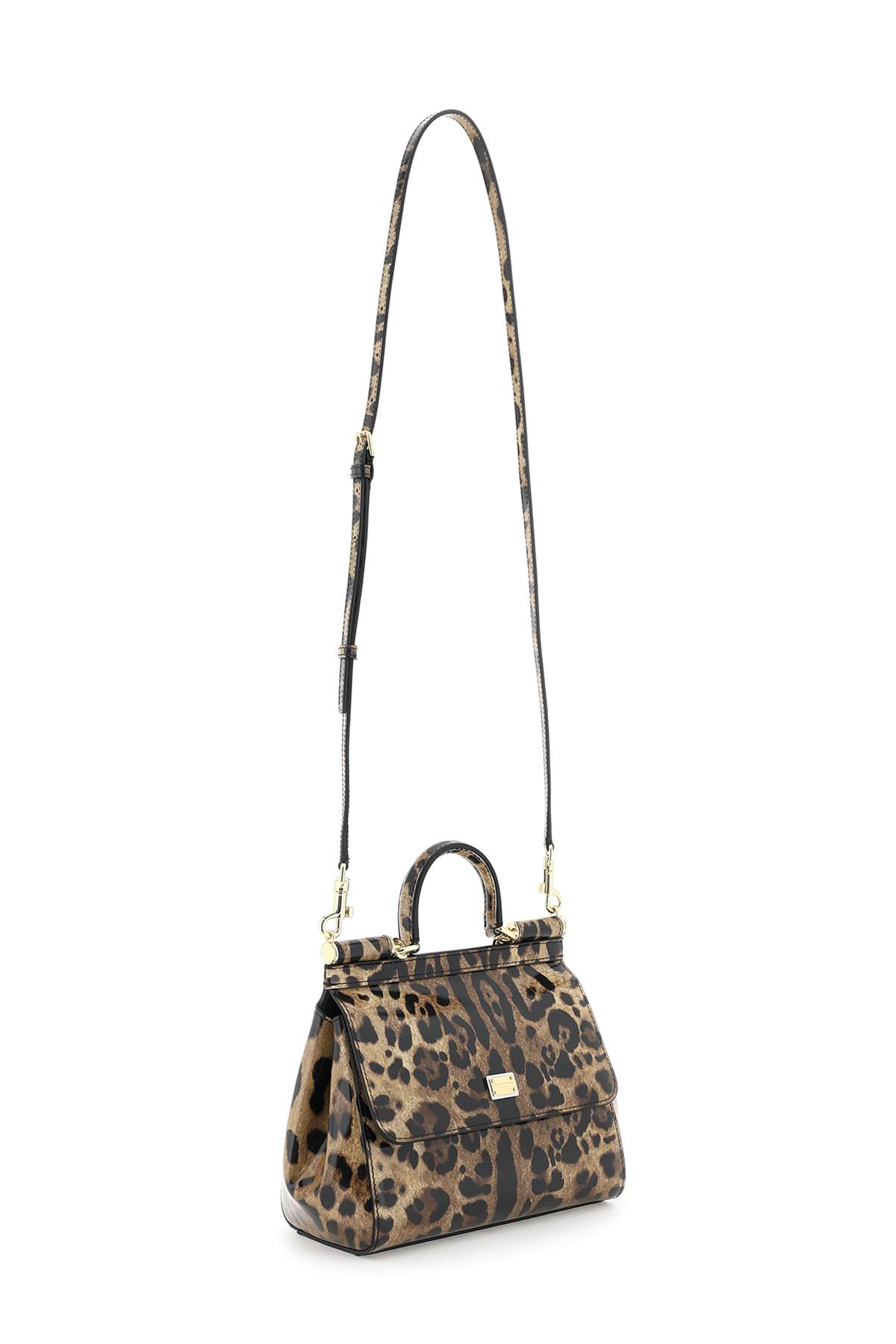 Shop Dolce & Gabbana Patent Leather Sicily Handbag In Leo