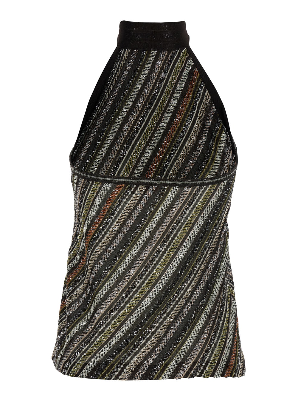 Missoni Womens Multicolor Beige Brown Halterneck Embellished Stretch-woven Top In Multi