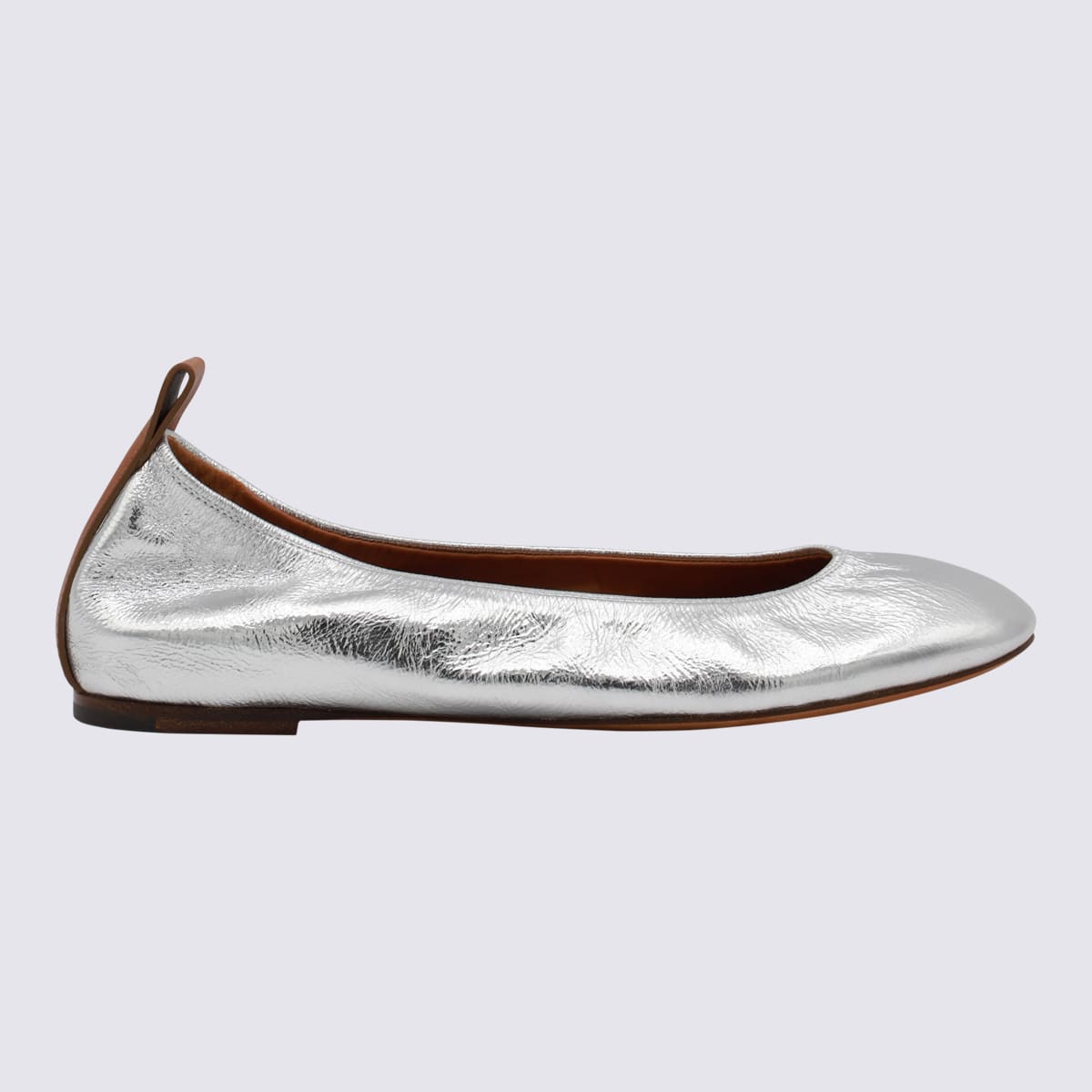 Shop Lanvin Silver Metal Leather Ballerina Flats