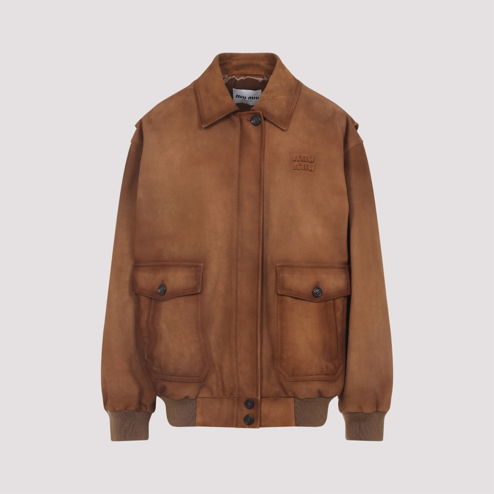 Miu Miu Lamb Leather Jacket Dropped Shoulders In Brown