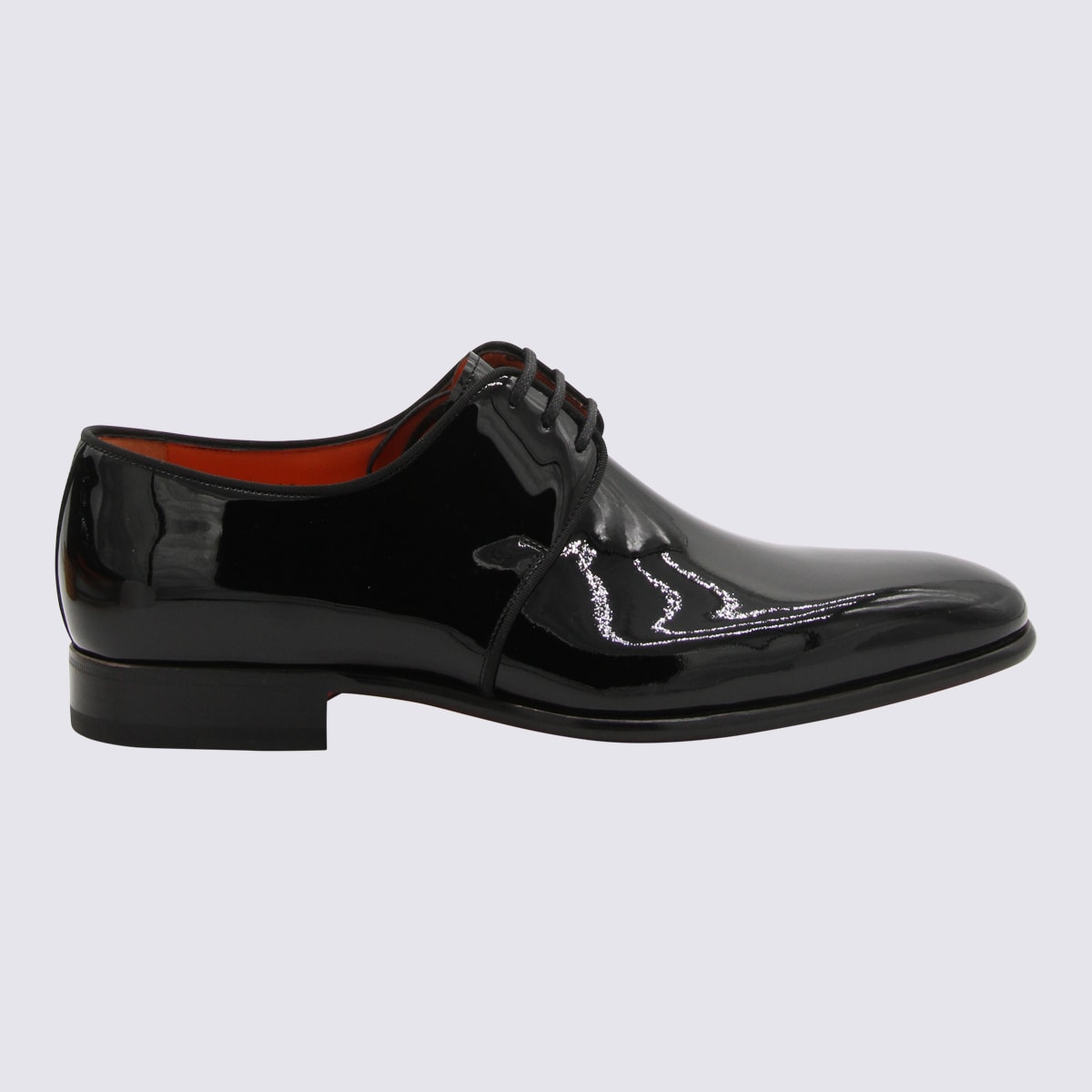 Shop Santoni Black Leather Vynil Lace Up Shoes