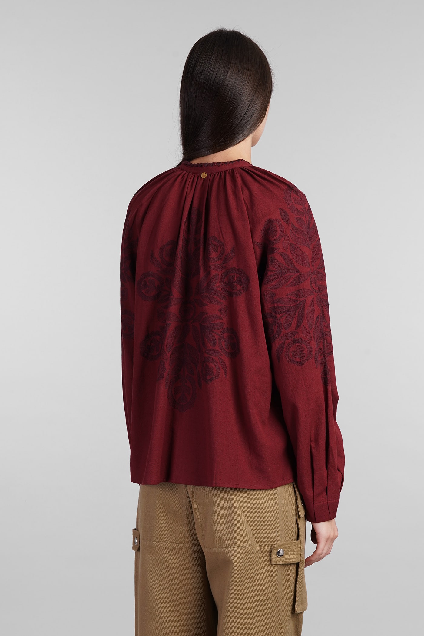 Shop Antik Batik Eglantine Shirt In Bordeaux Cotton