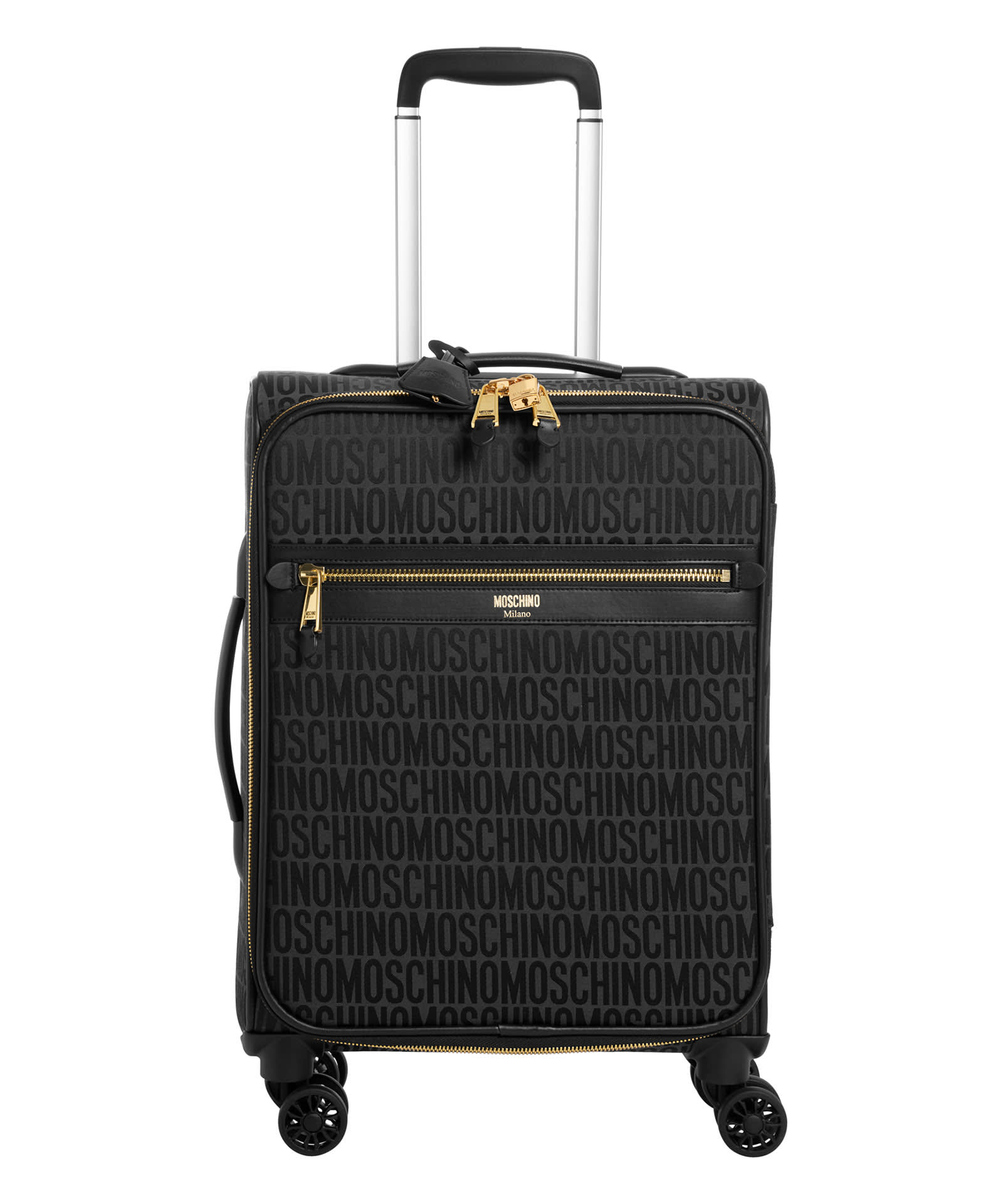 Moschino Logo Cotton Suitcase In Black