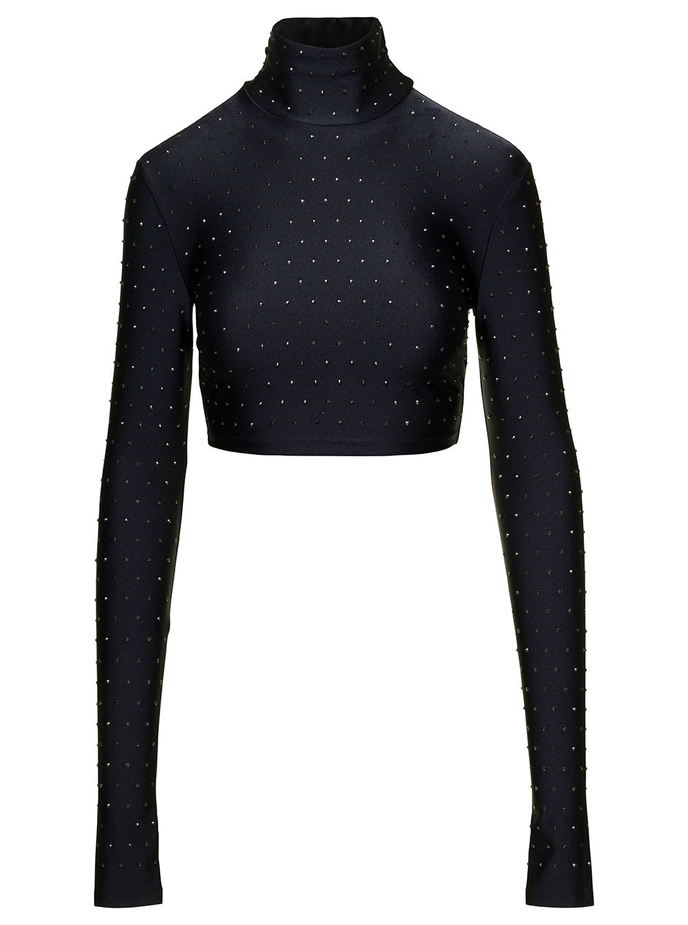 THE ANDAMANE BLACK LONG SLEEVE TURTENECK TOP WITH ALL-OVER RHINESTONE IN STRETCH POLYAMIDE WOMAN