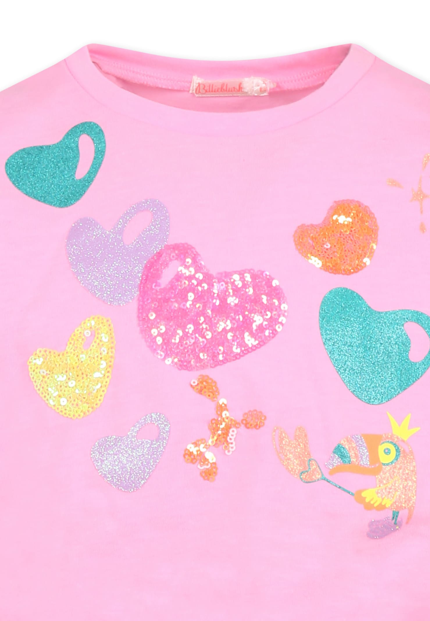 Billieblush Pink Crop T-shirt For Girl With Hearts In Pink