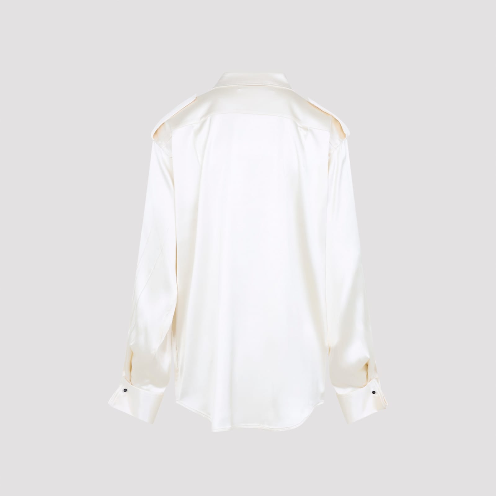 Phoebe Philo Liquid Utility White Silk Shirt With Pointed Collar And Button Tabs In Neutral