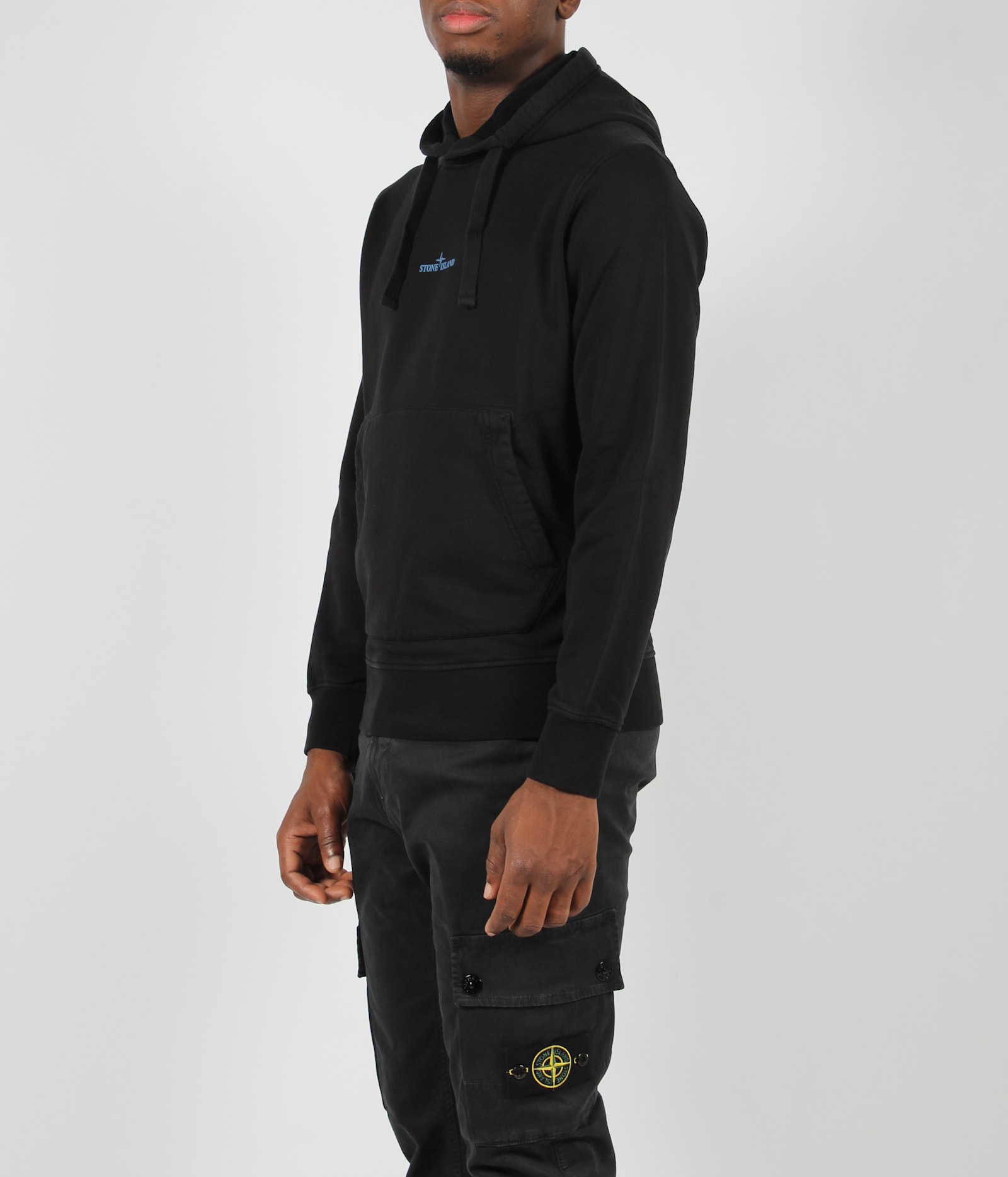 Shop Stone Island Logo Hoodie In Black