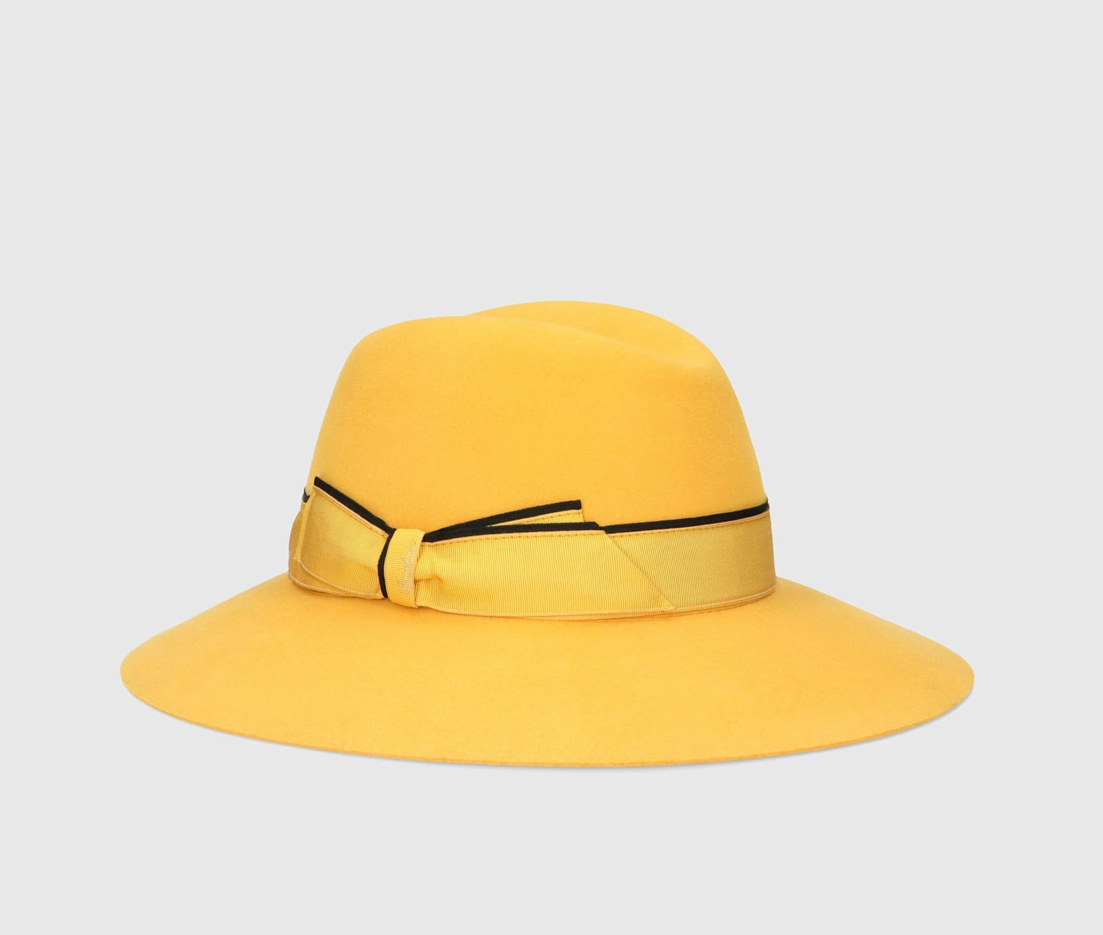 Shop Borsalino Claudette Fine Wool Felt With Contrasting Border In Yellow, Yellow/black Hatband