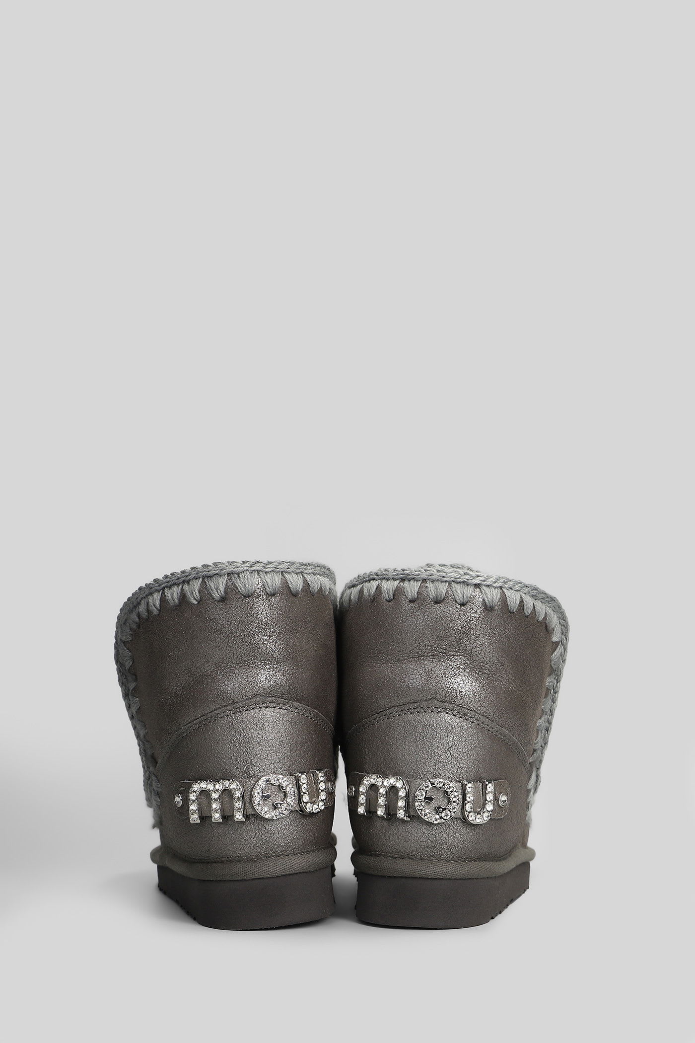 Mou Eskimo 18 Low Heels Ankle Boots In Grey Leather In Gray