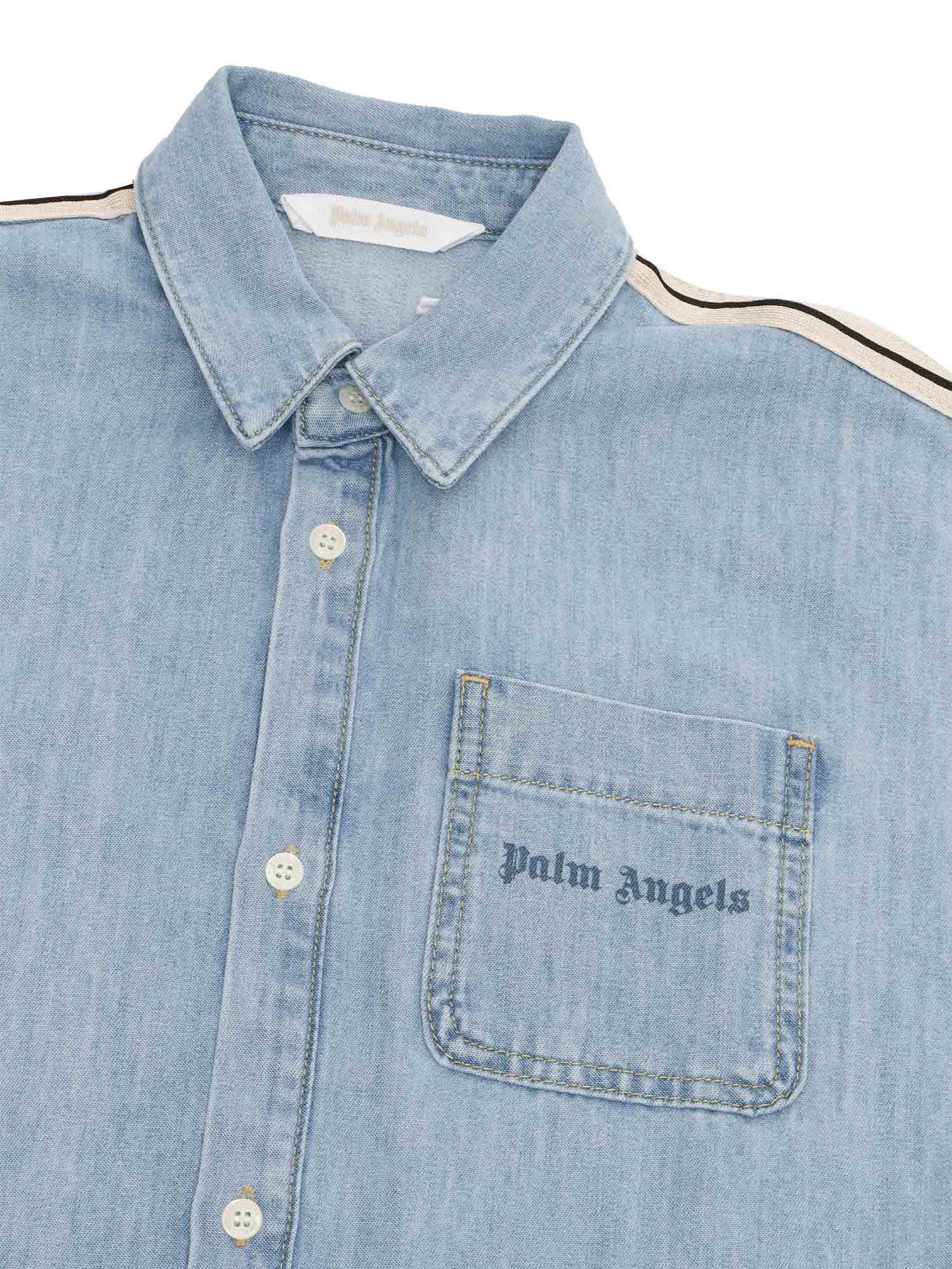 Shop Palm Angels Denim Shirt Dress In Blue