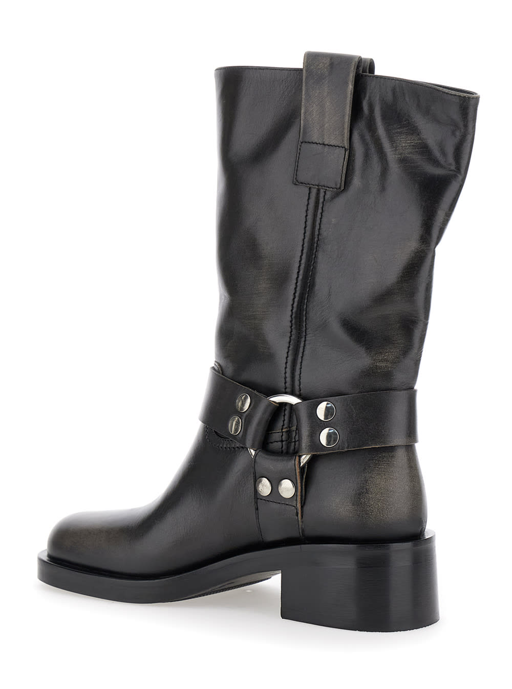 Strategia Black Ankle Boots With Studs And Ring In Leather Woman In Black