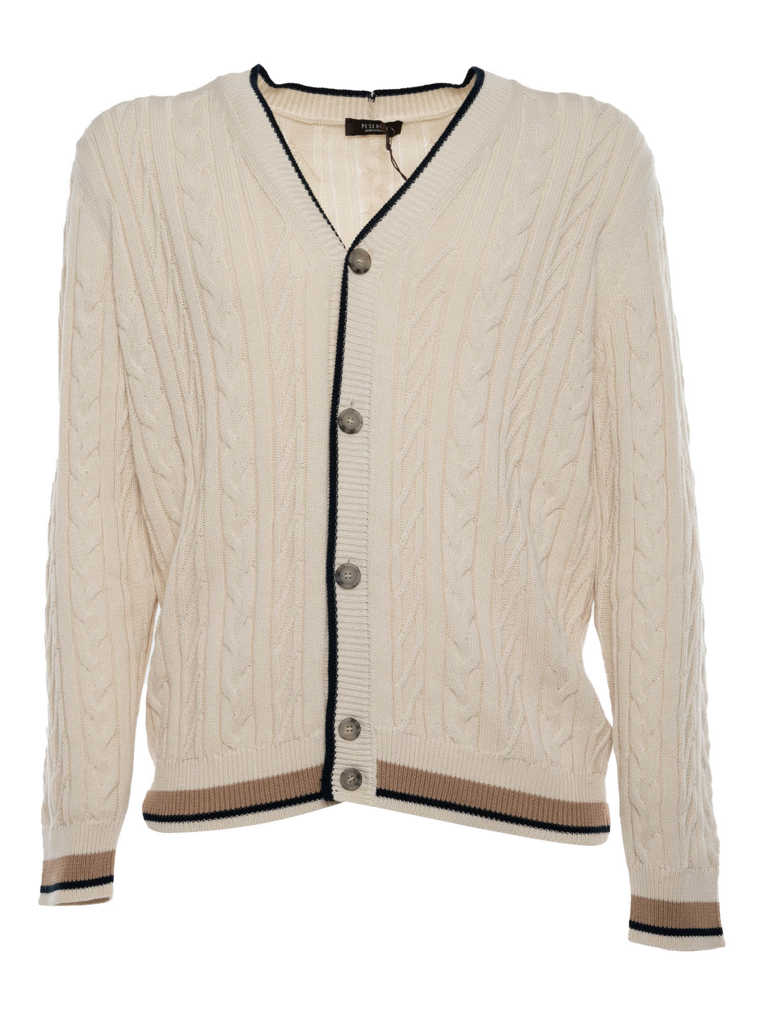 Shop Peserico Cable Knit Cardigan In Cream