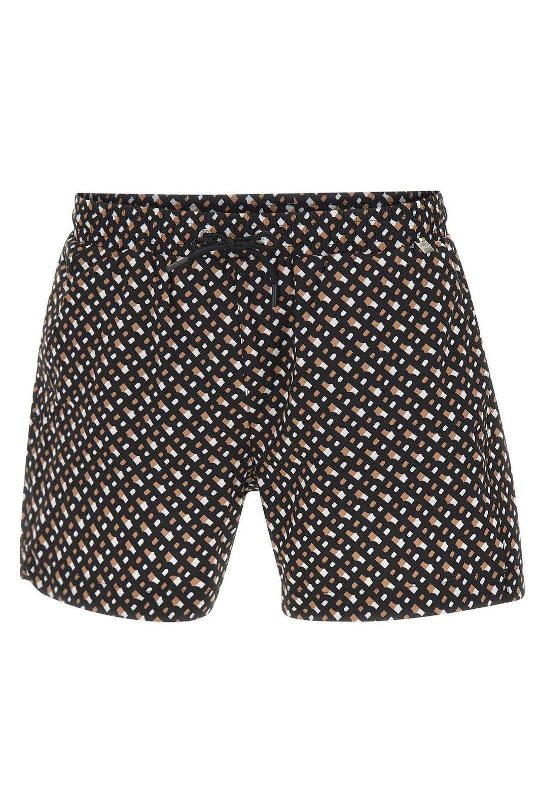 Hugo Boss Monogram Print Fully Lined Swim Shorts In Black