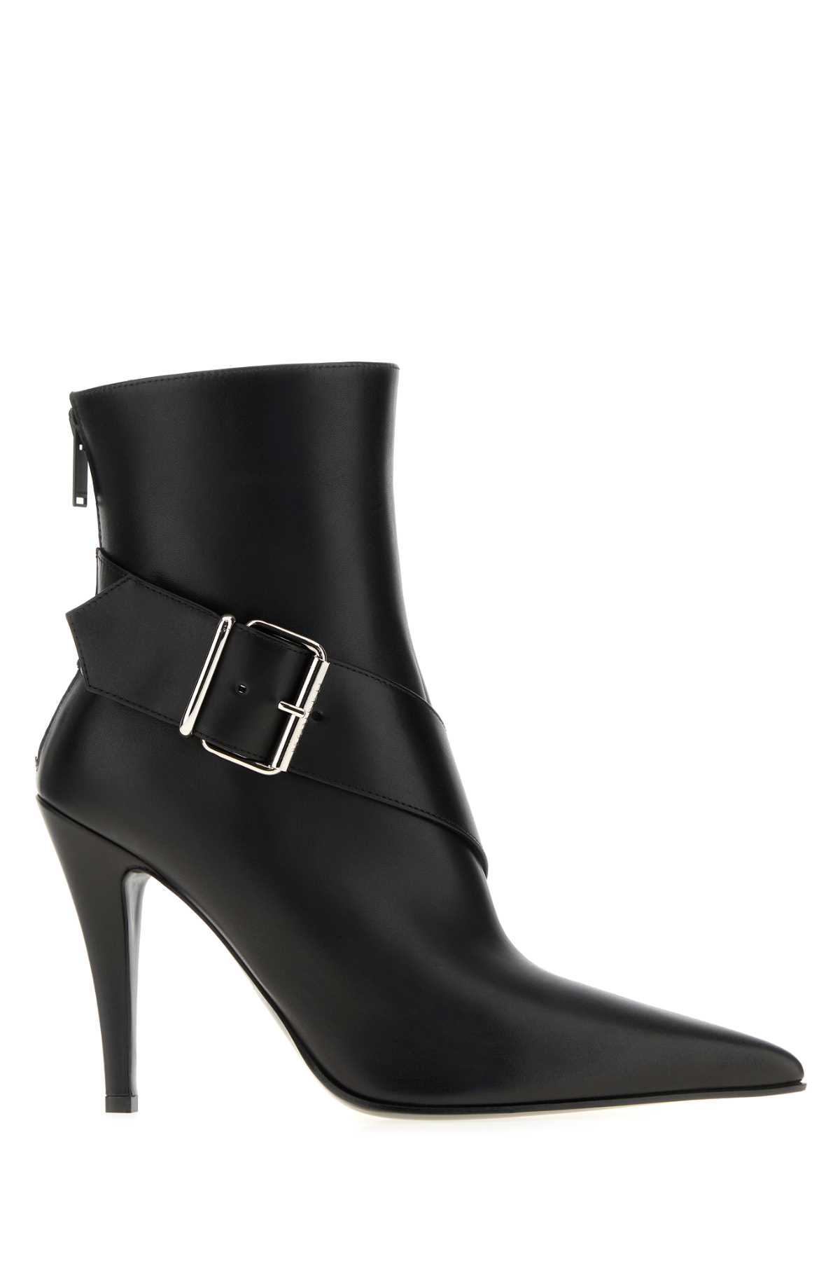 Alexander Mcqueen Calfskin Heron Buckle Heeled Boots 105 In Multi