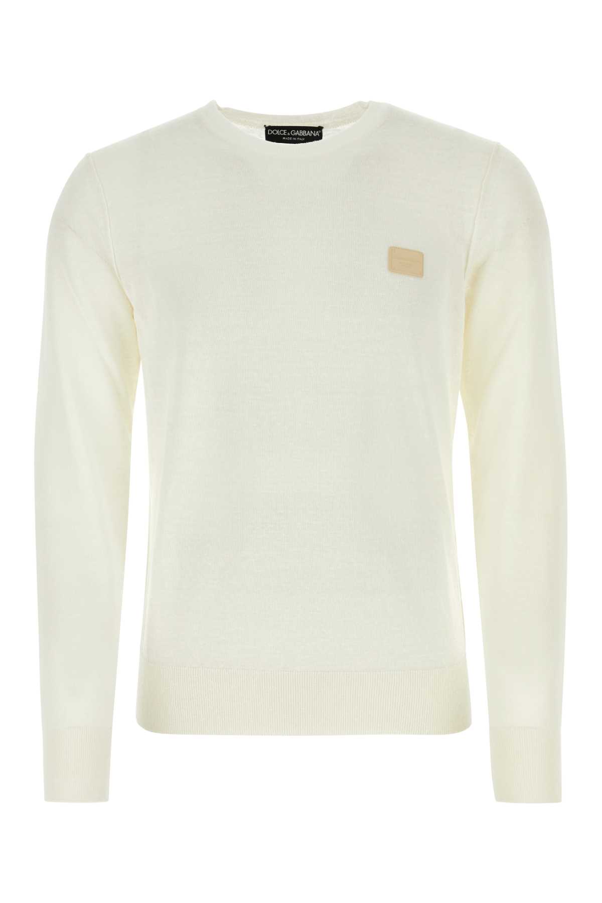 Shop Dolce & Gabbana Ivory Linen Blend Sweater In Bianco