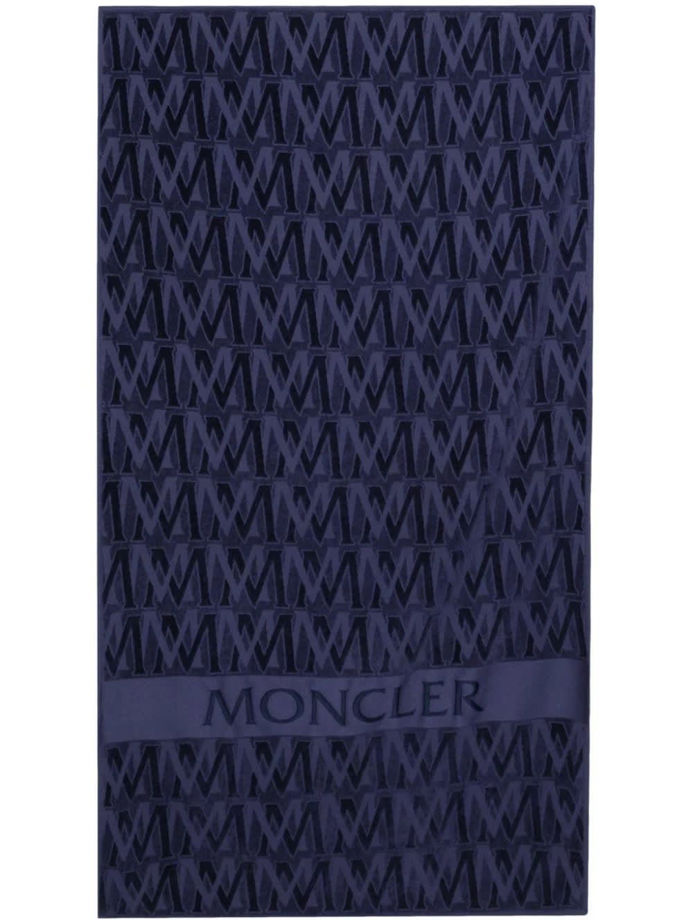 Shop Moncler Navy Blue Monogrammed Beach Towel