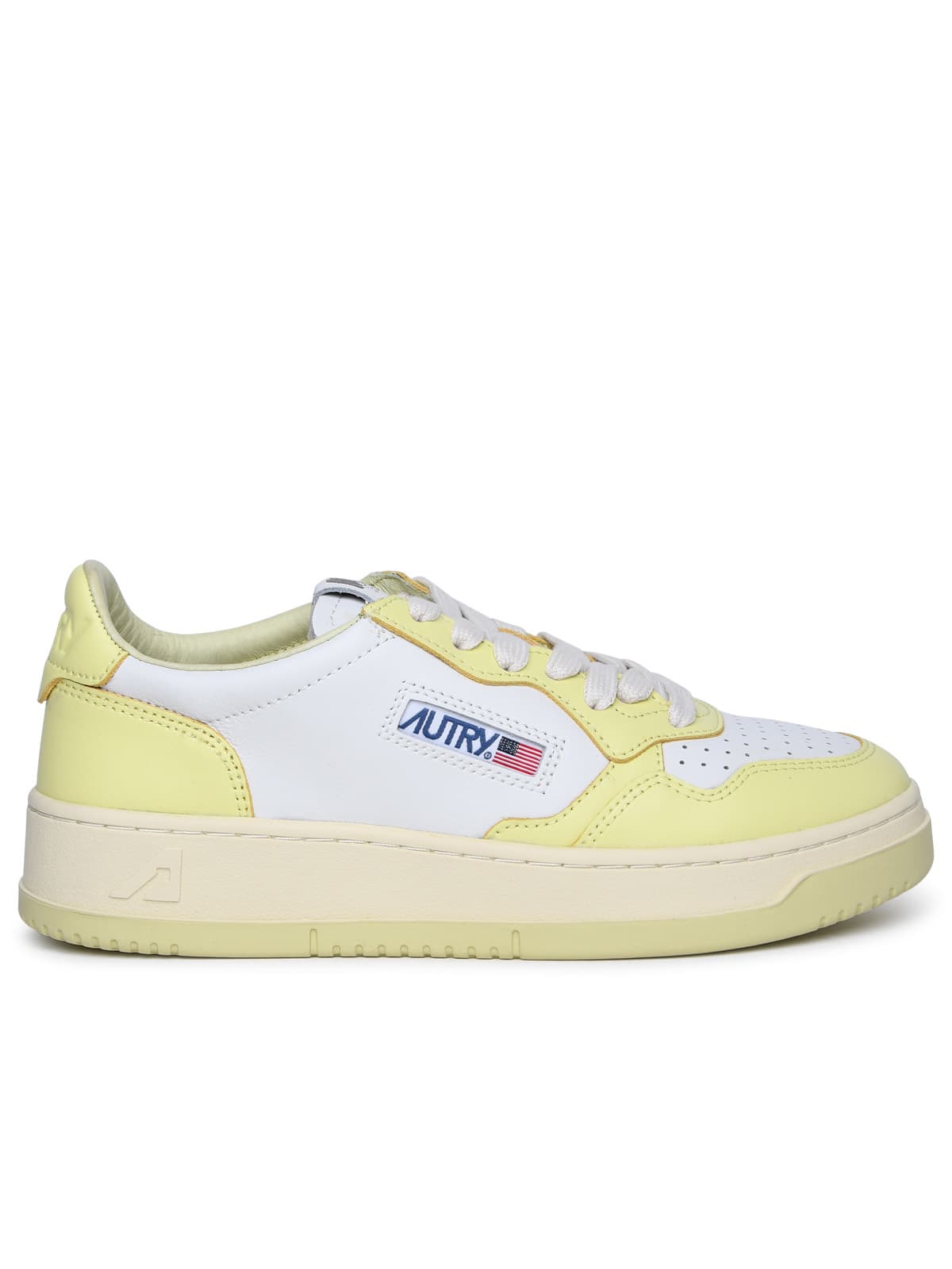 Shop Autry Medalist Yellow Leather Sneakers In White/lime Yl