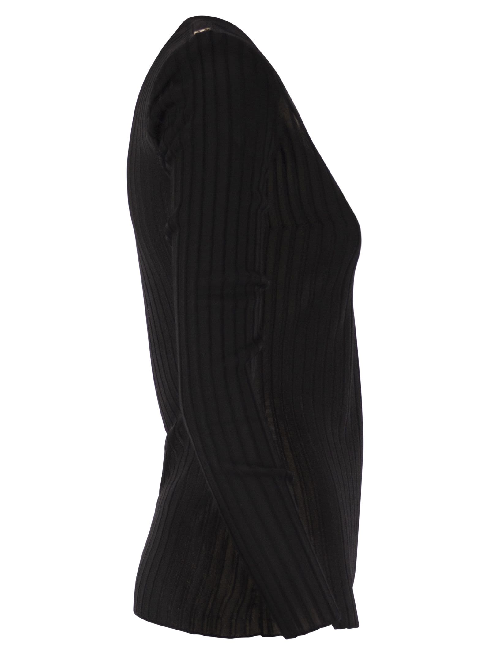 Elisabetta Franchi Black Ribbed Top In Black
