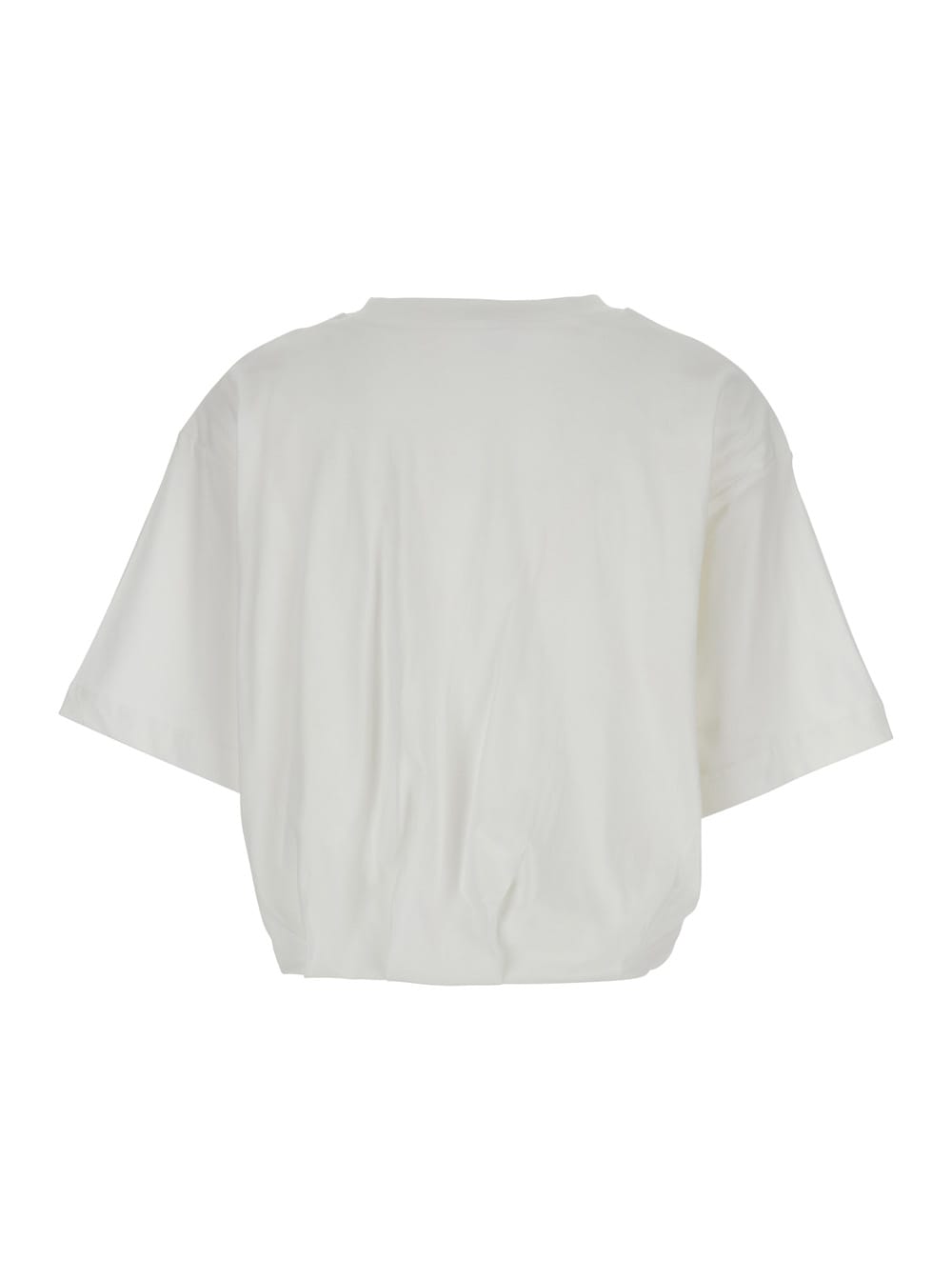 Pinko White Crop T-shirt With Logo On The Front And Gathers In Cotton Woman In Bianco-biancaneve