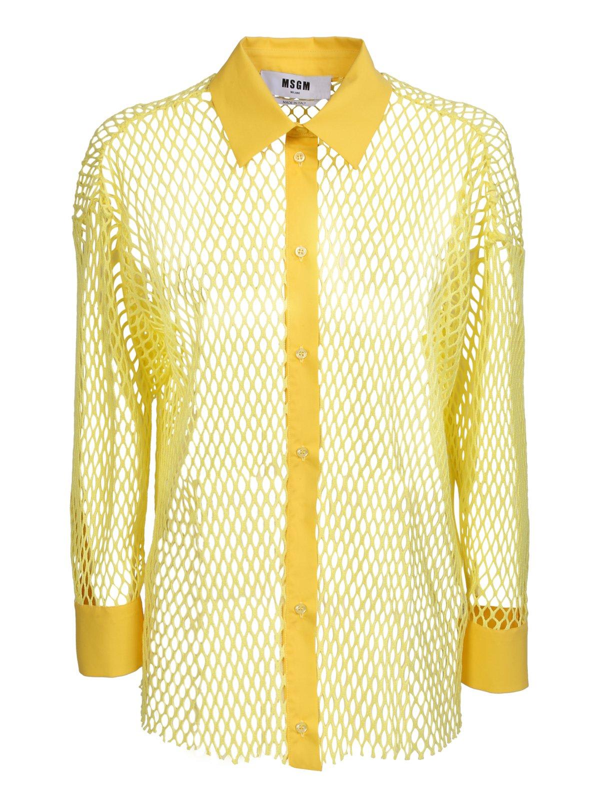 Shop Msgm Fishnet Buttoned Shirt In Yellow