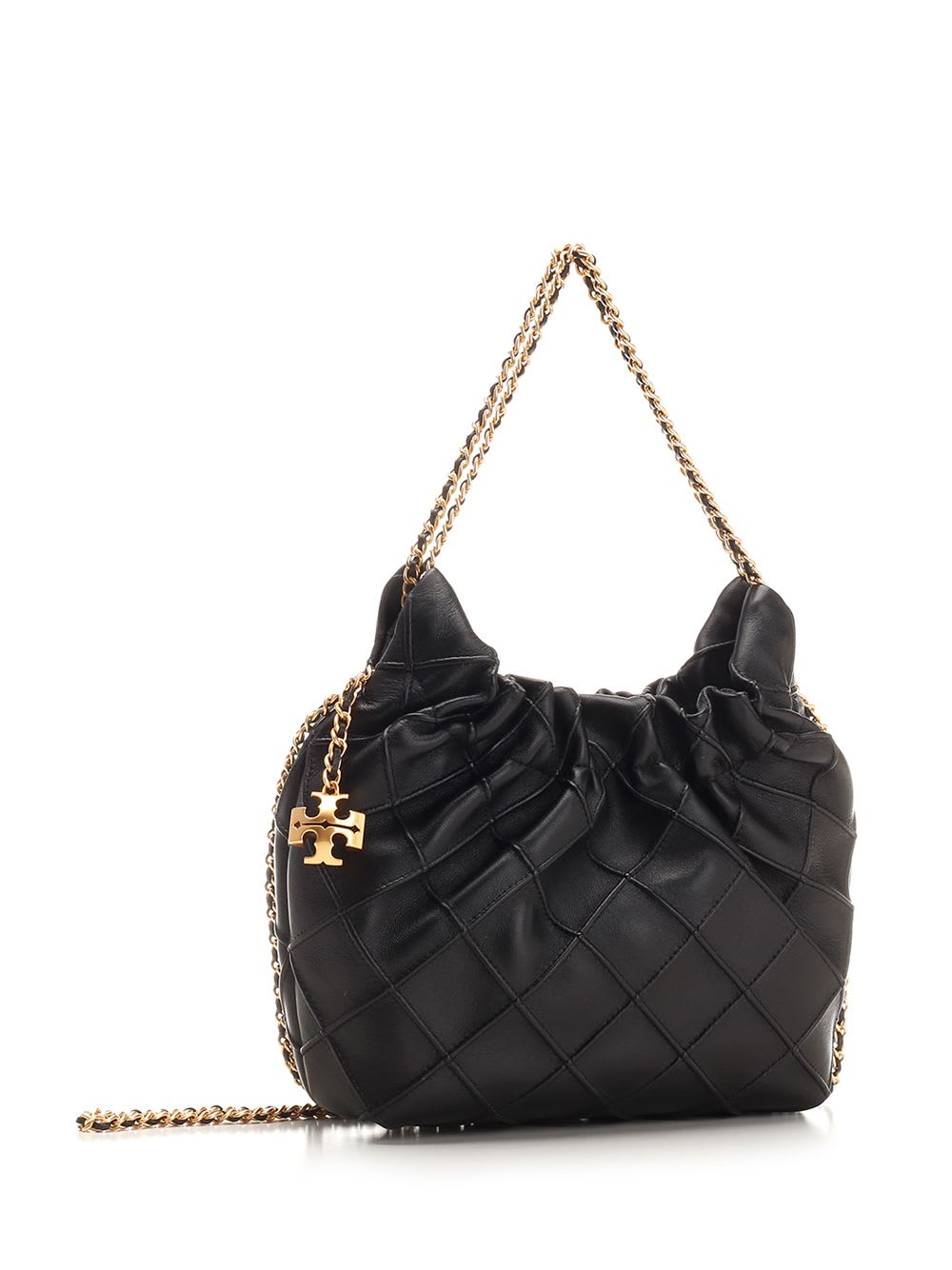 Tory Burch Mini Fleming Hobo Leather Shoulder Bag In Black