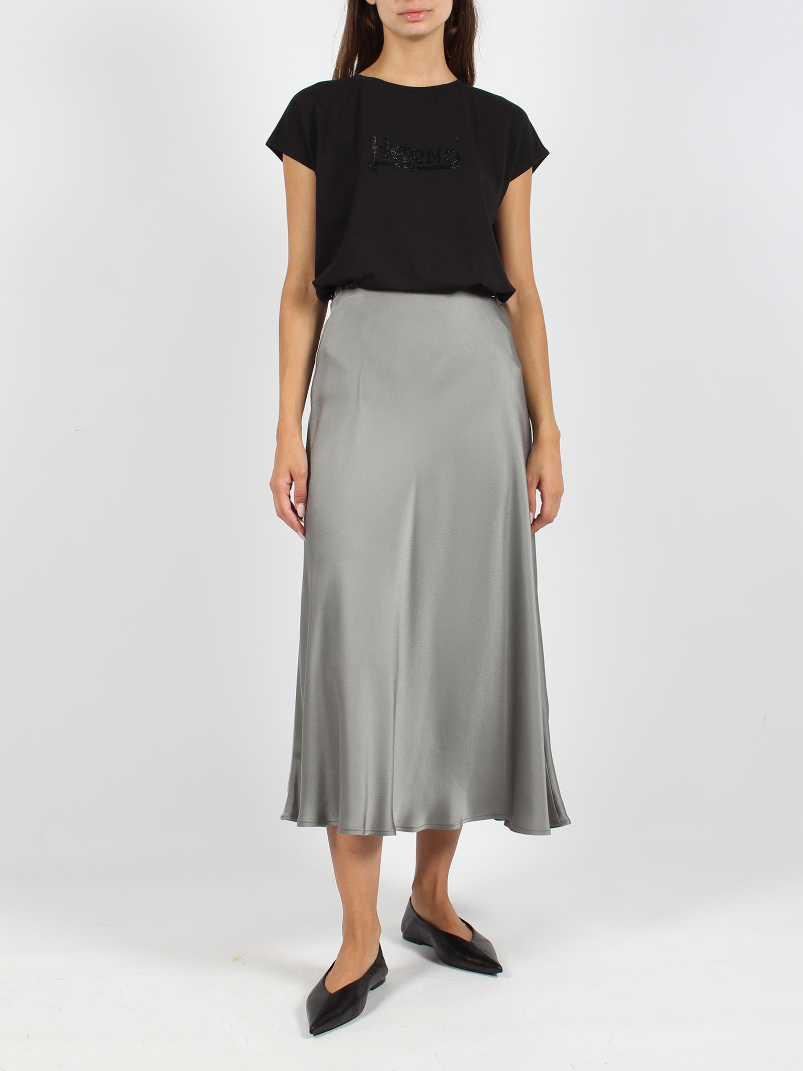 Shop Herno Satin Fluid Skirt In Grey