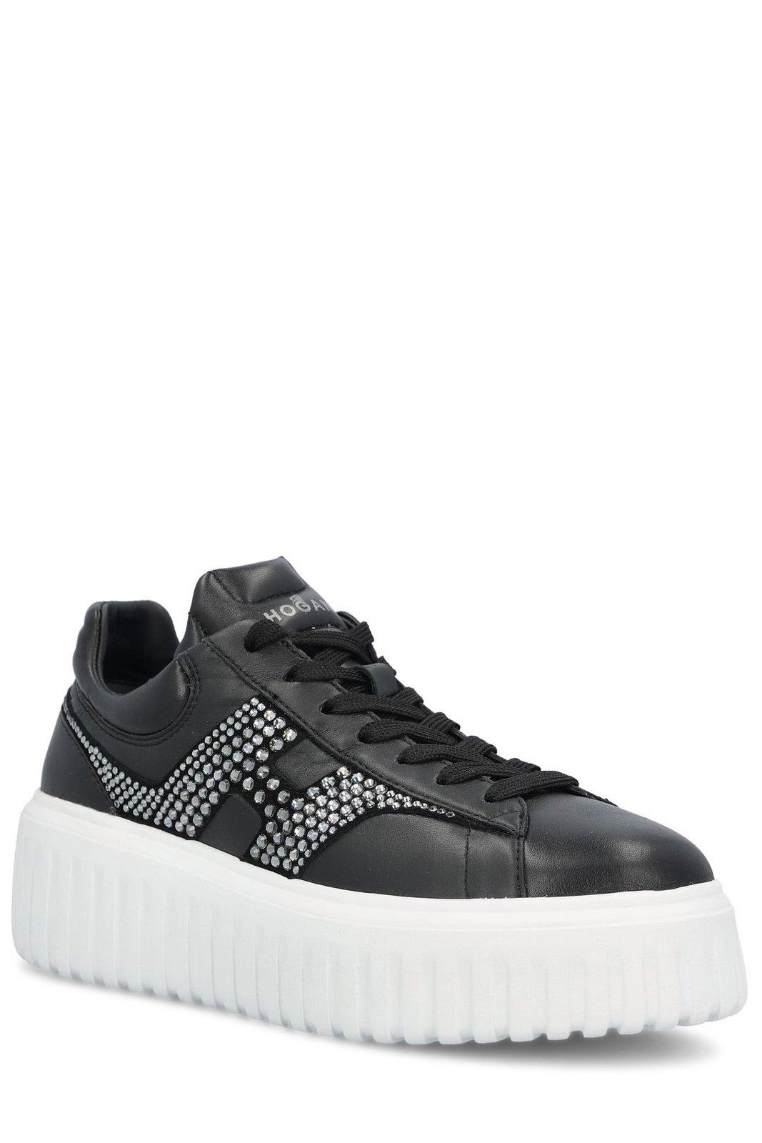 Hogan H-stripes Embellished Lace-up Sneakers In B999