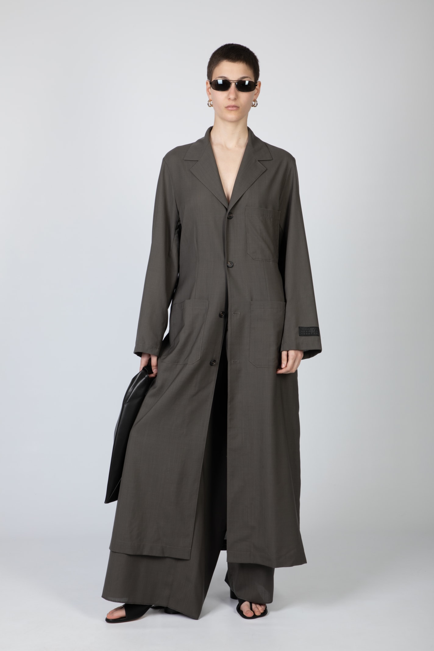 Shop Mm6 Maison Margiela Cappotto Dove Brown Unlined Long Coat With Pockets In Tortora