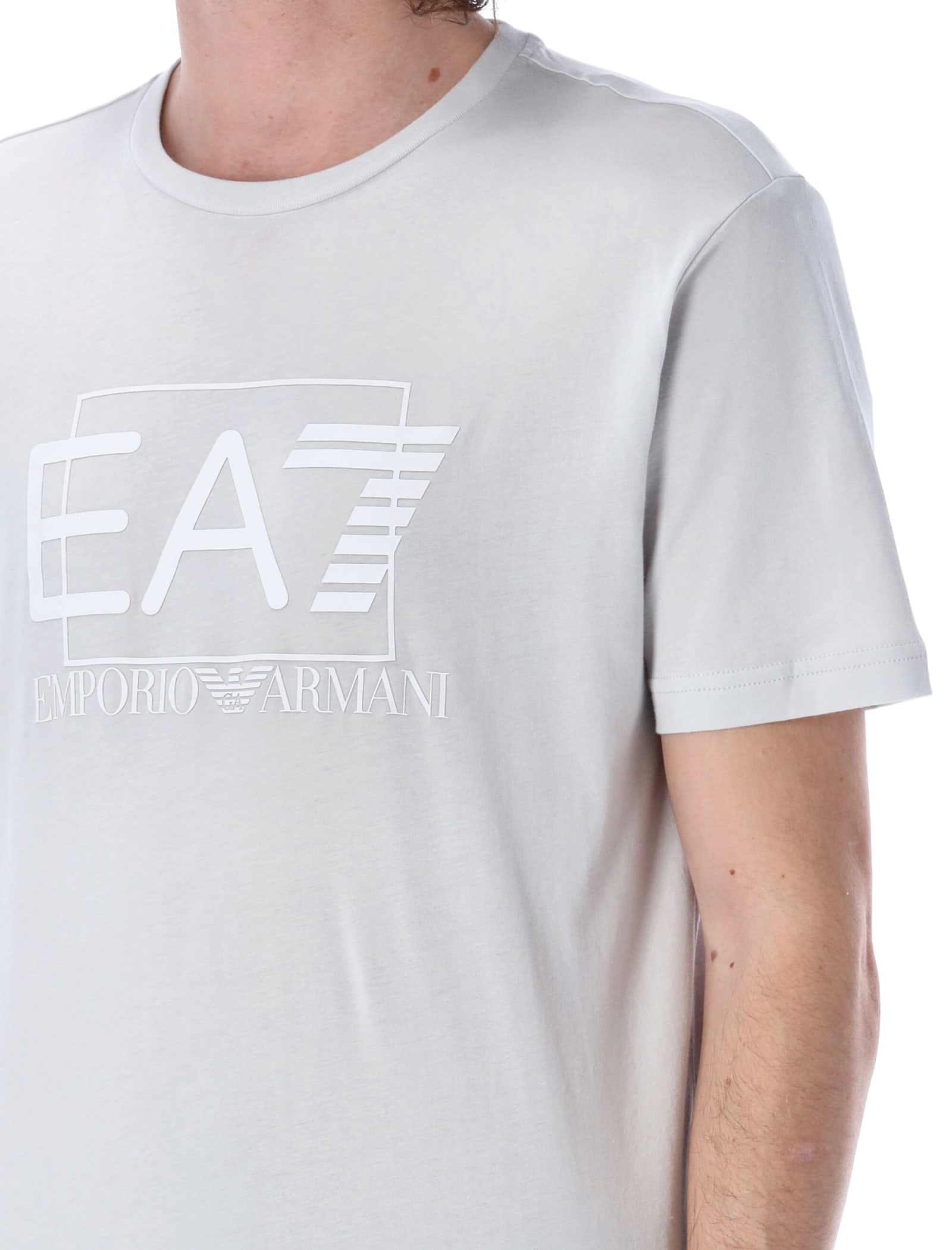 Shop Ea7 Visibility Pima Cotton T-shirt In Oyester Mushroom