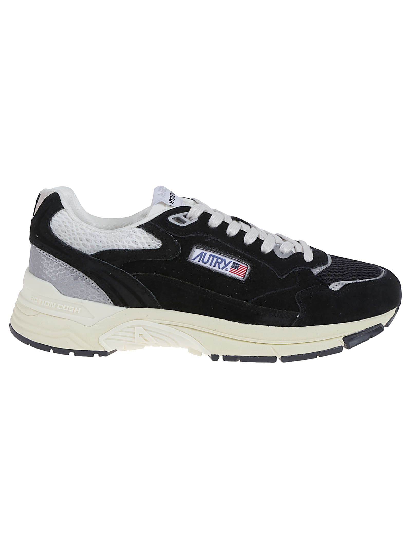 Autry Black Suede And Mesh Sneakers With Cream Cushioned Sole In Black