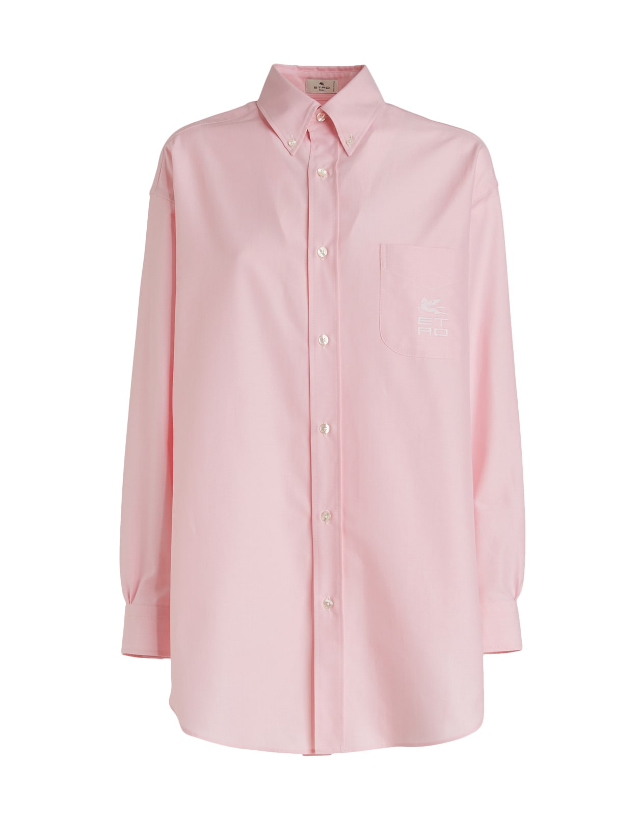 Woman Oversize Shirt In Pink Poplin With Etro Cube Logo
